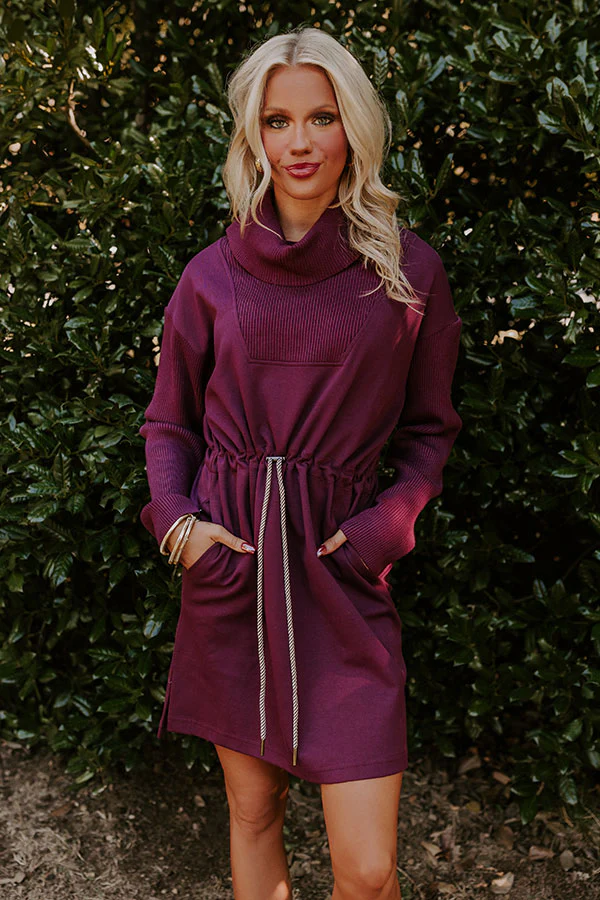 Coffee Shop Cutie Drawstring Mini Dress in Royal Plum