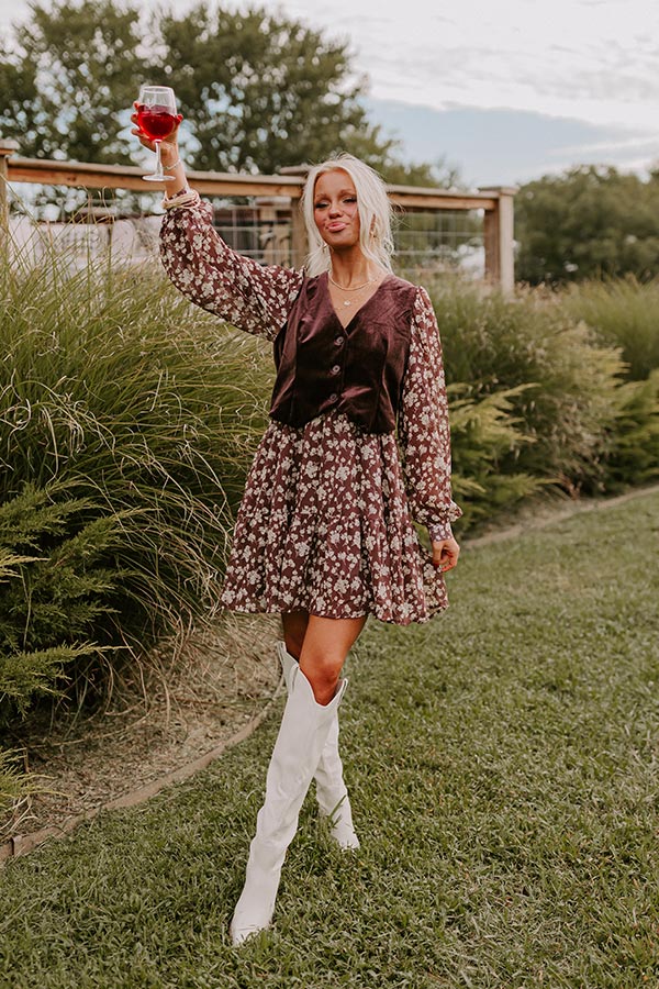 Uptown Cafe Floral Mini Dress in Chestnut