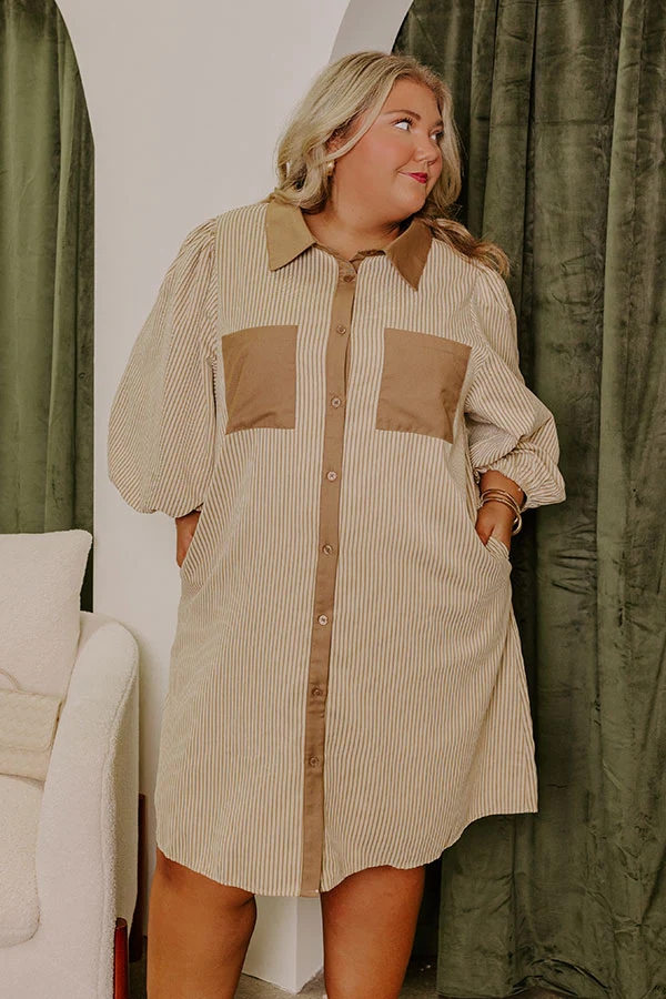 Country Club Cutie Button Down Mini Dress in Mocha Curves