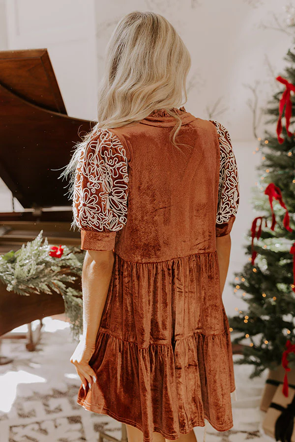 Charmed Moments Velvet Mini Dress in Cinnamon