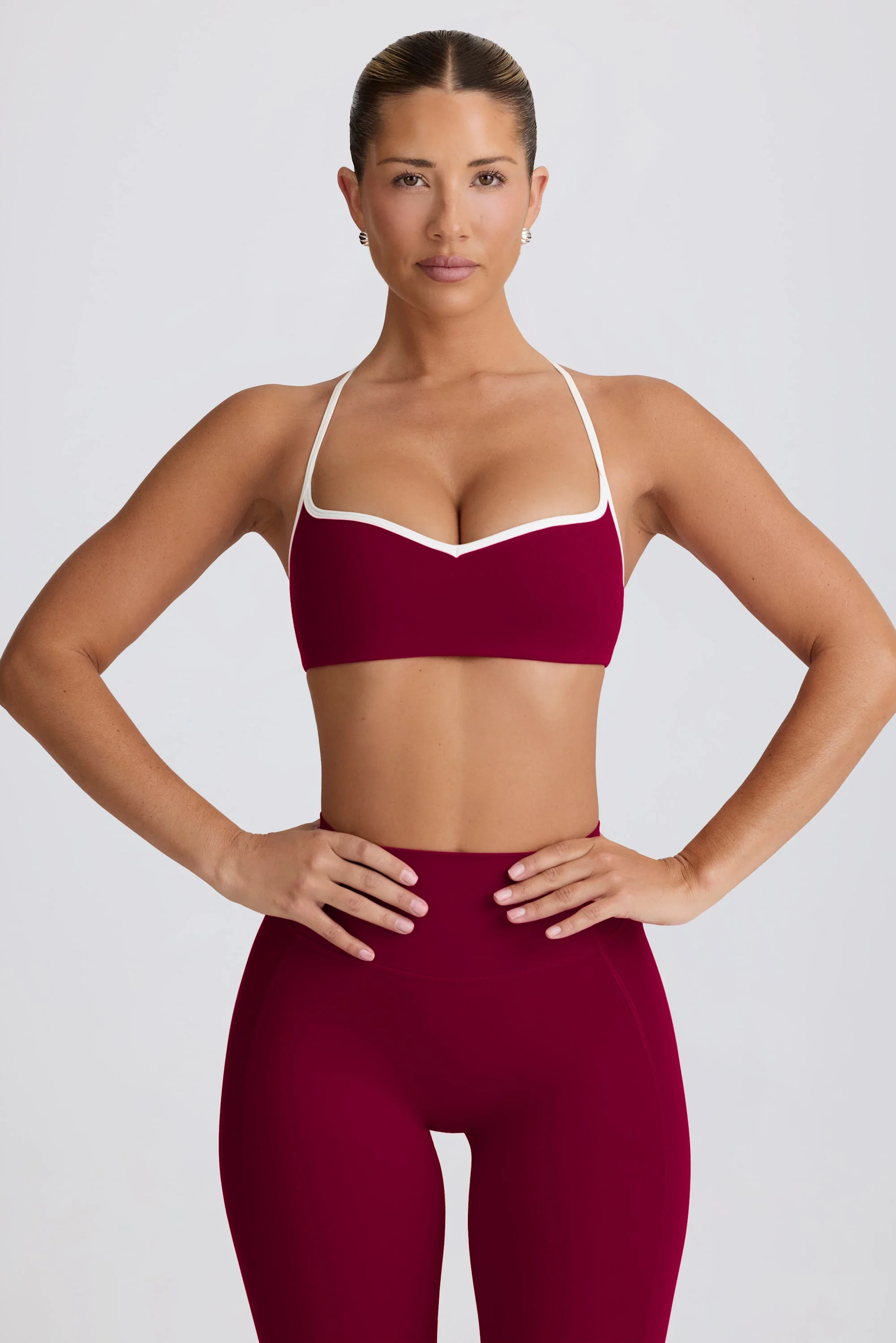 Soft Active Sweetheart-Neck Sports Bra in Burgundy