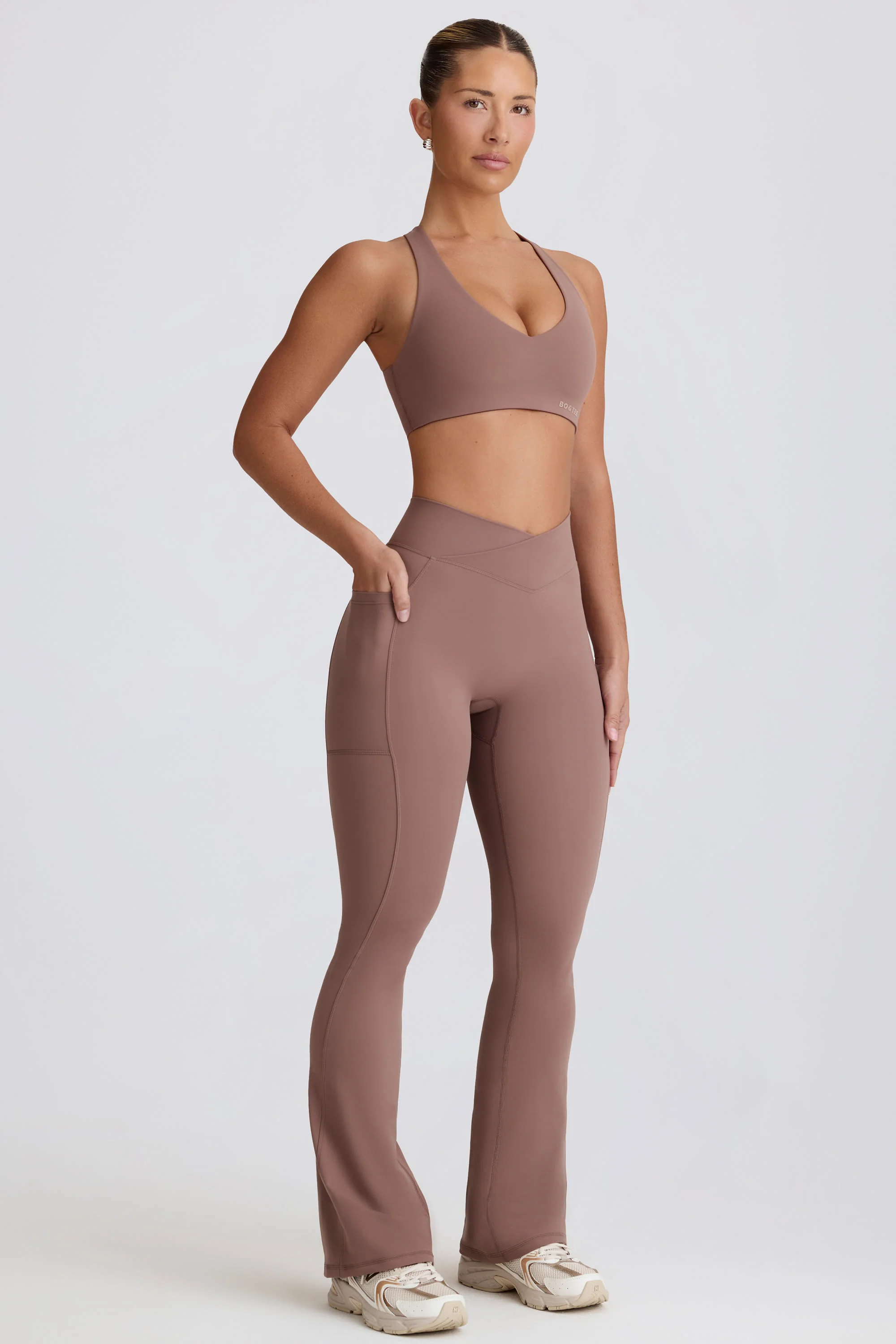 Soft Active Crossover Flared Trousers in Mocha