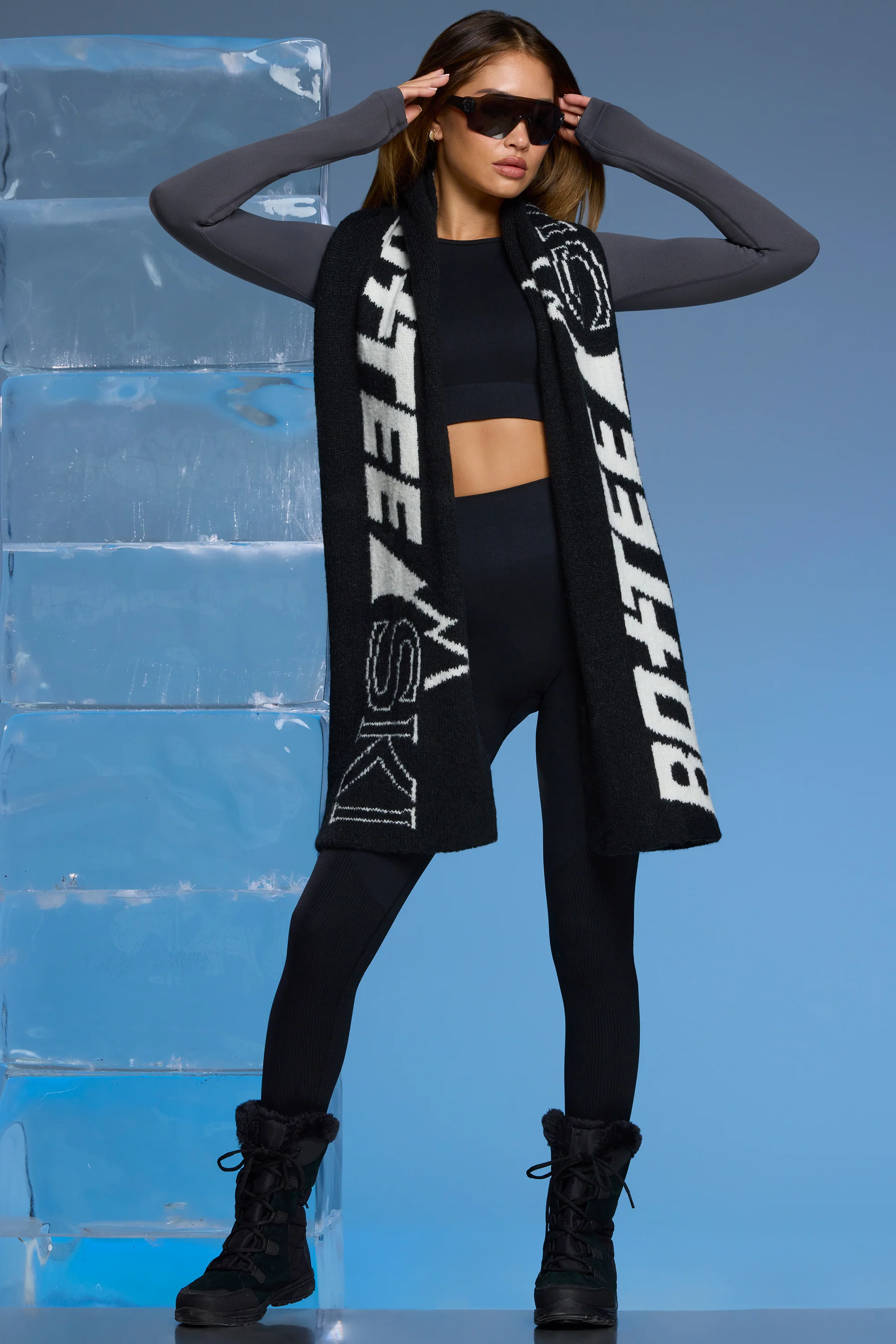 Snow Angel - Oversized Chunky Knit Scarf in Black