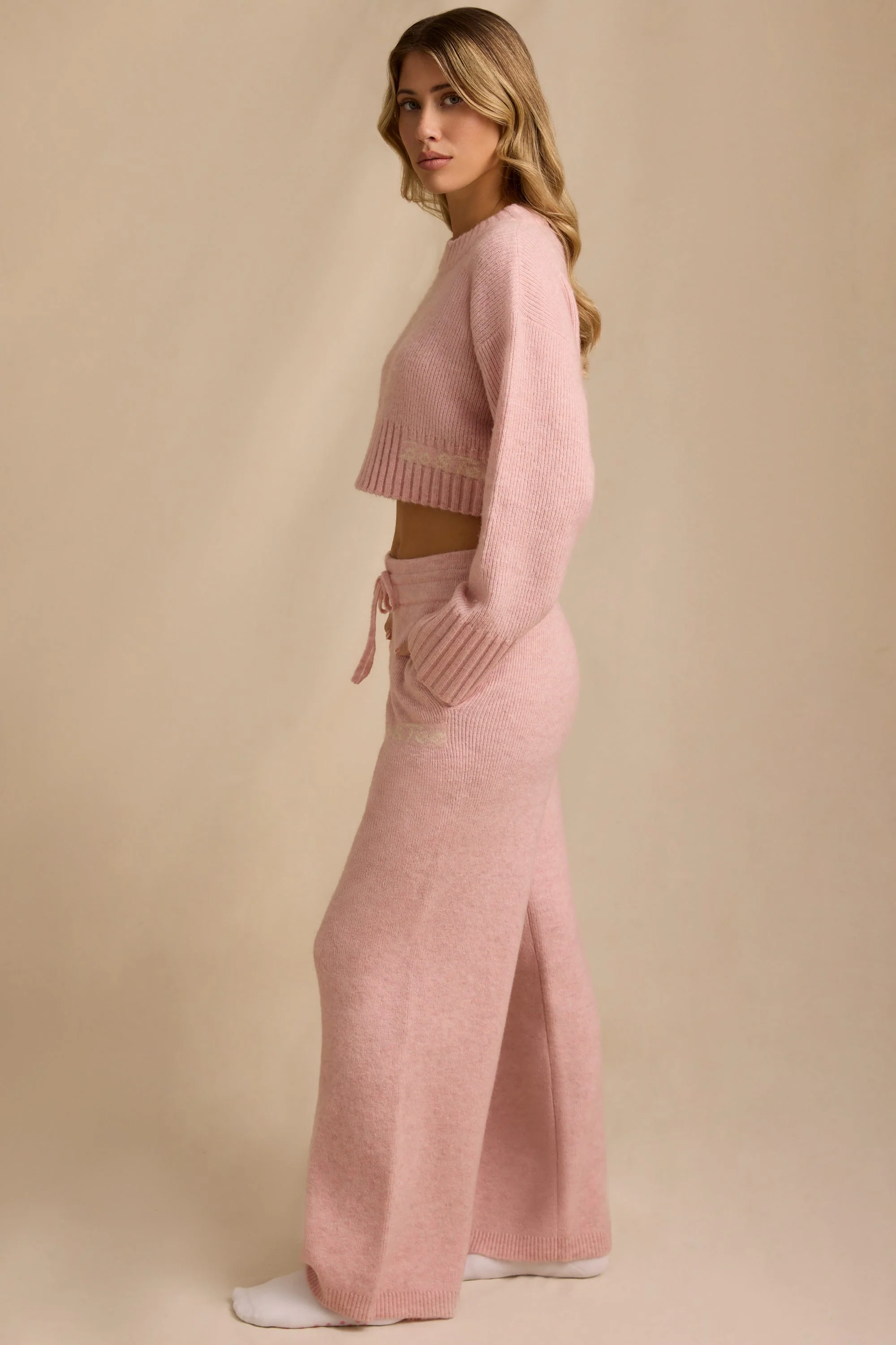 Petite Mid-Rise Wide-Leg Joggers in Blush Pink