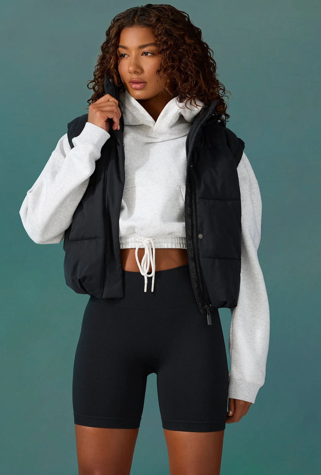 Progress - Cropped Drawstring Hooded Sweatshirt in Ice Grey