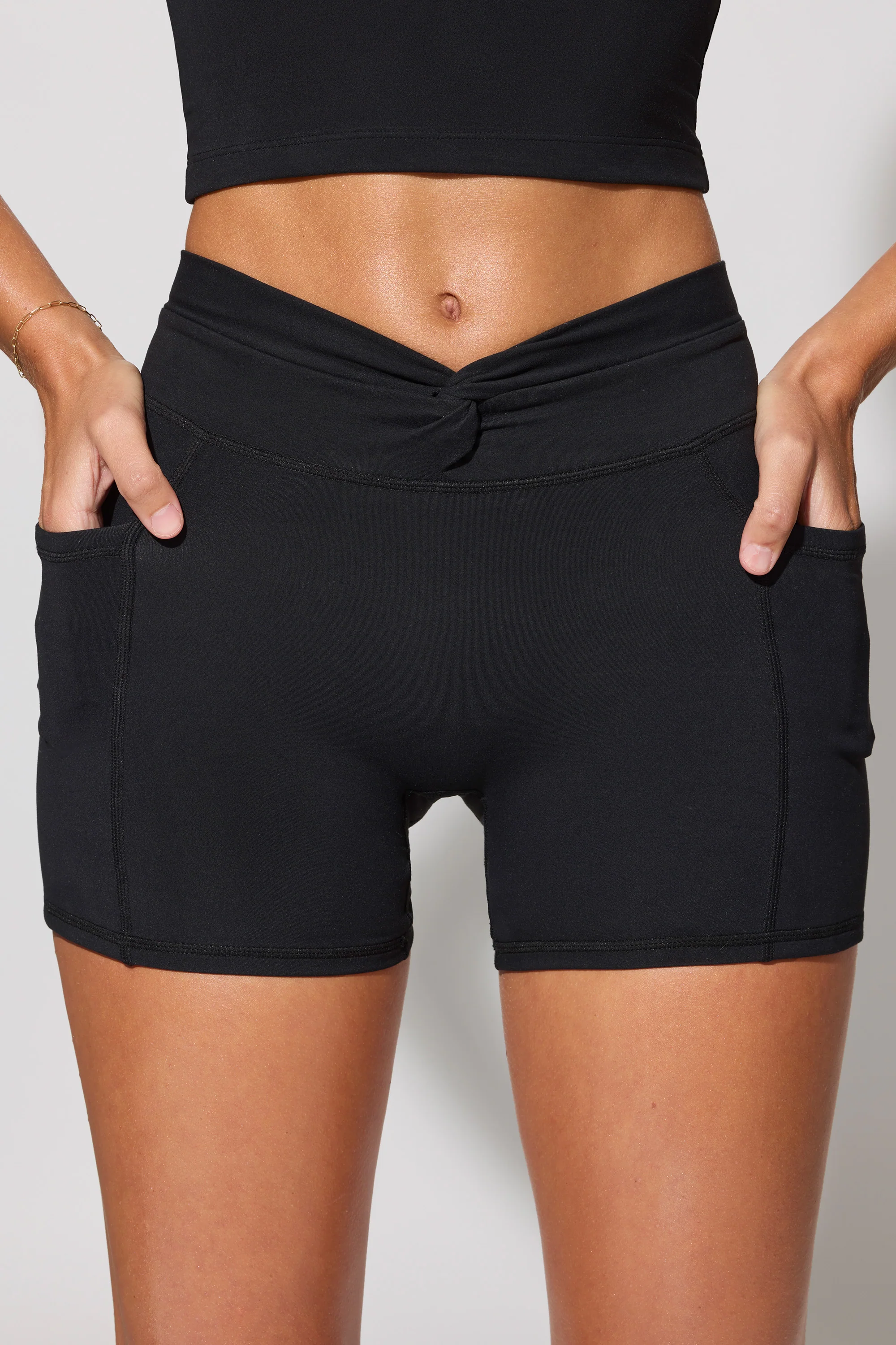 Shift - Twist Waist Mini Shorts with Pockets in Black