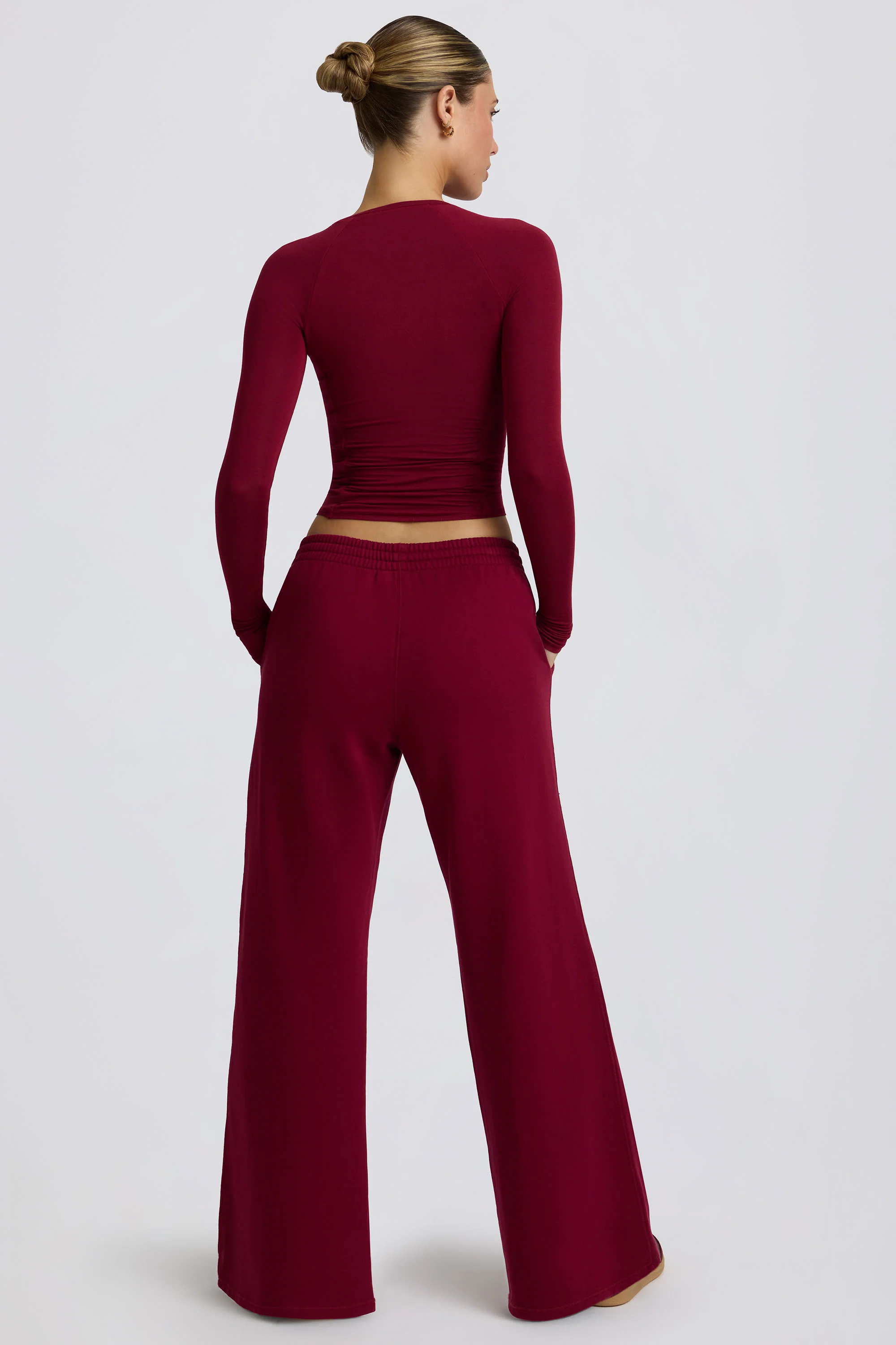 Petite Low-Rise Wide-Leg Joggers in Burgundy