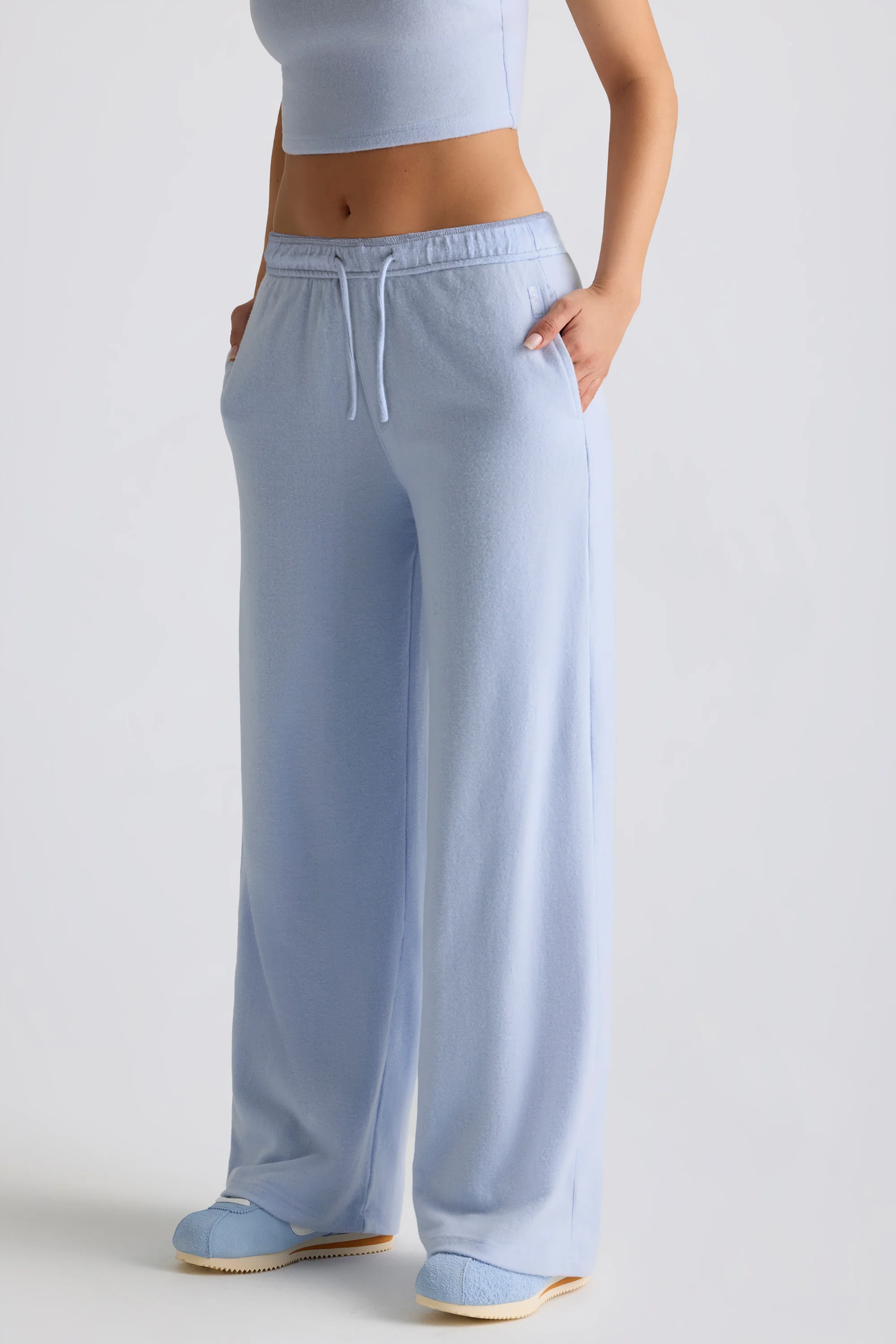 Petite Brushed Jersey Wide-Leg Joggers in Soft Blue