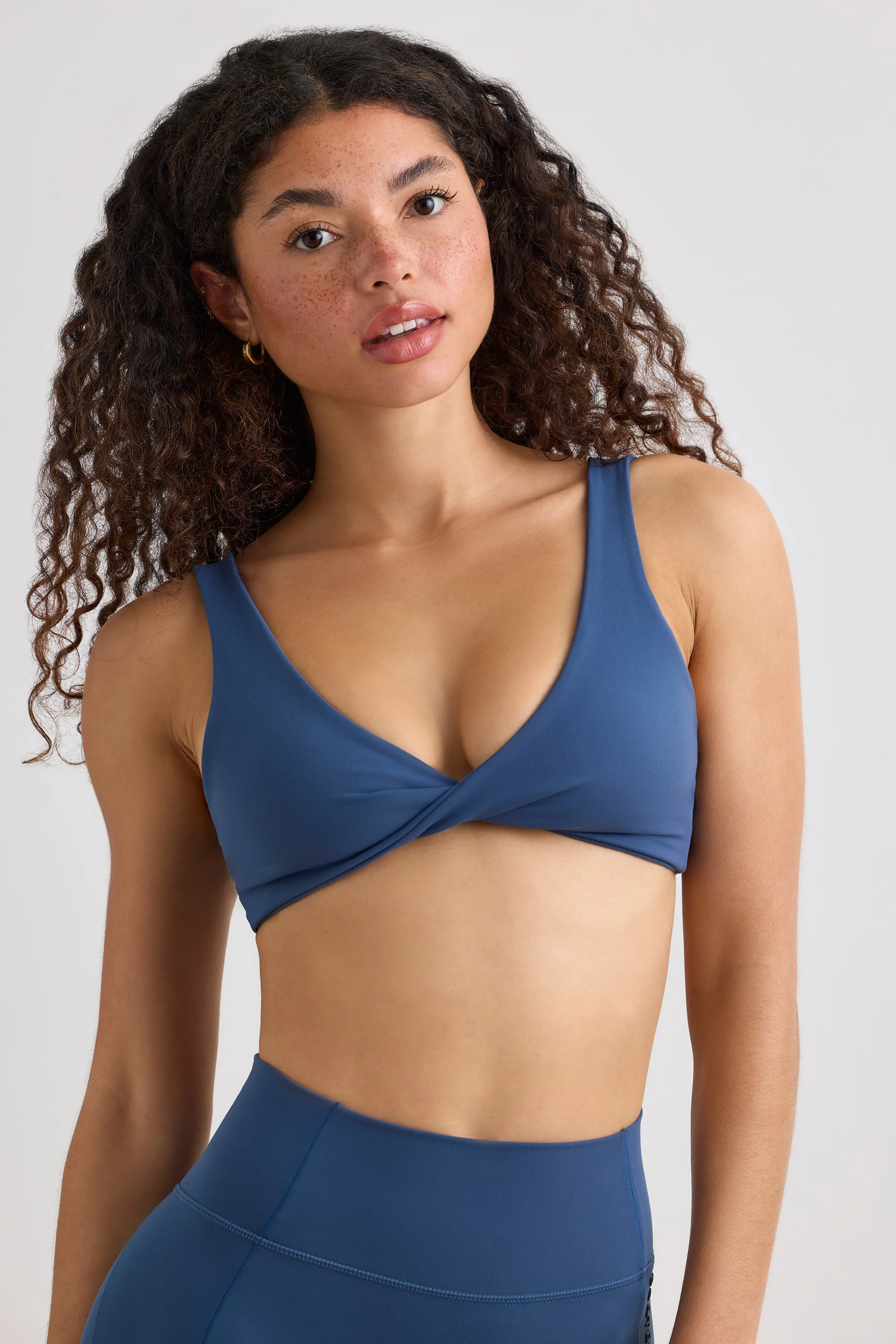 Pure - Soft Active V-Neck Sports Bra in Washed Navy
