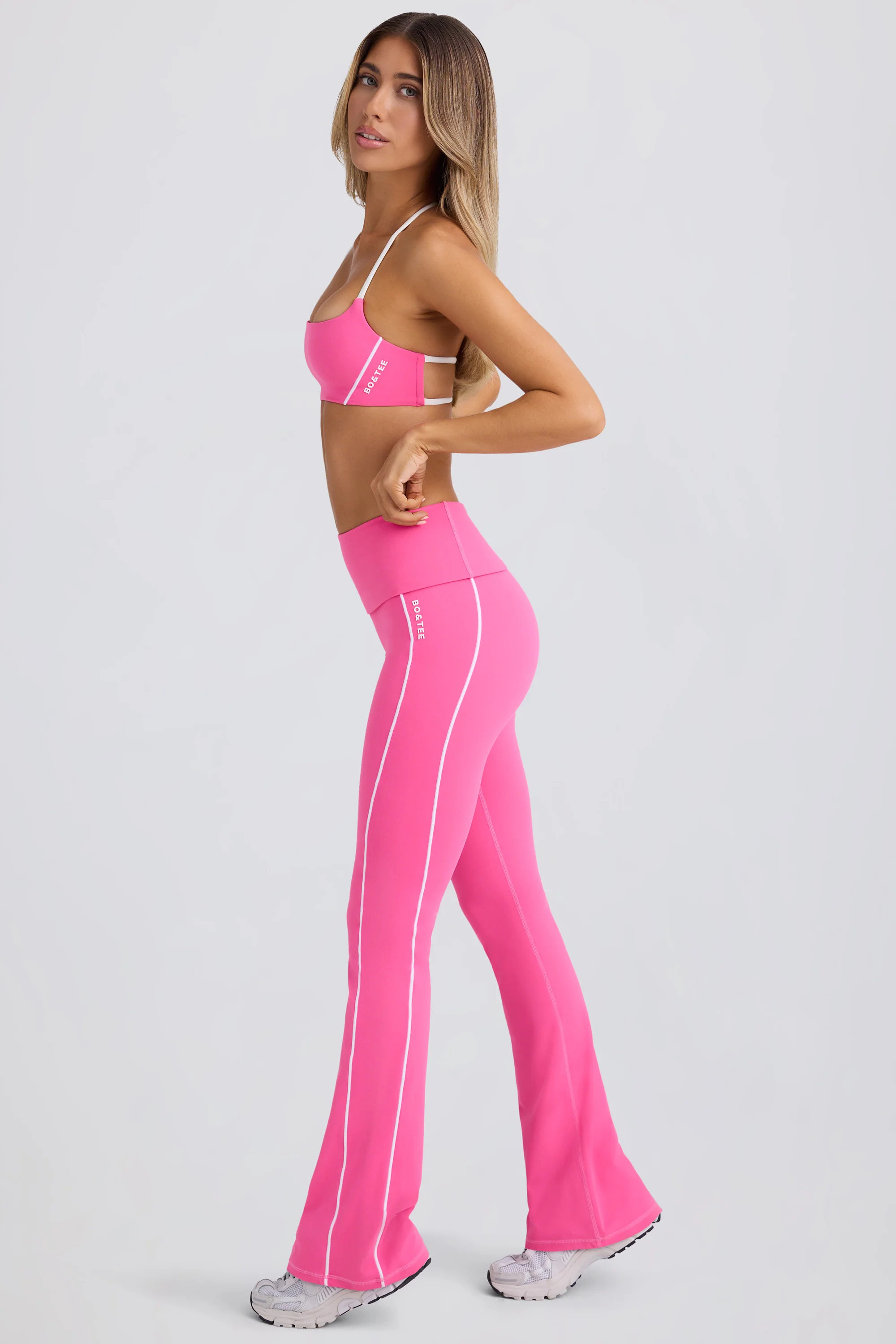Petite Soft Active Foldover Flared Trousers in Bubblegum Pink