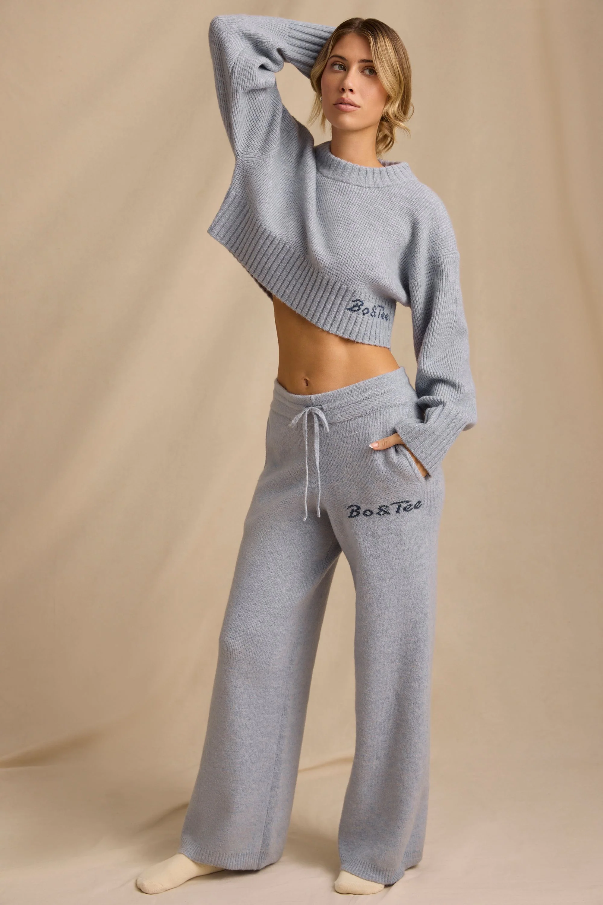 Petite Mid-Rise Wide-Leg Joggers in Soft Blue