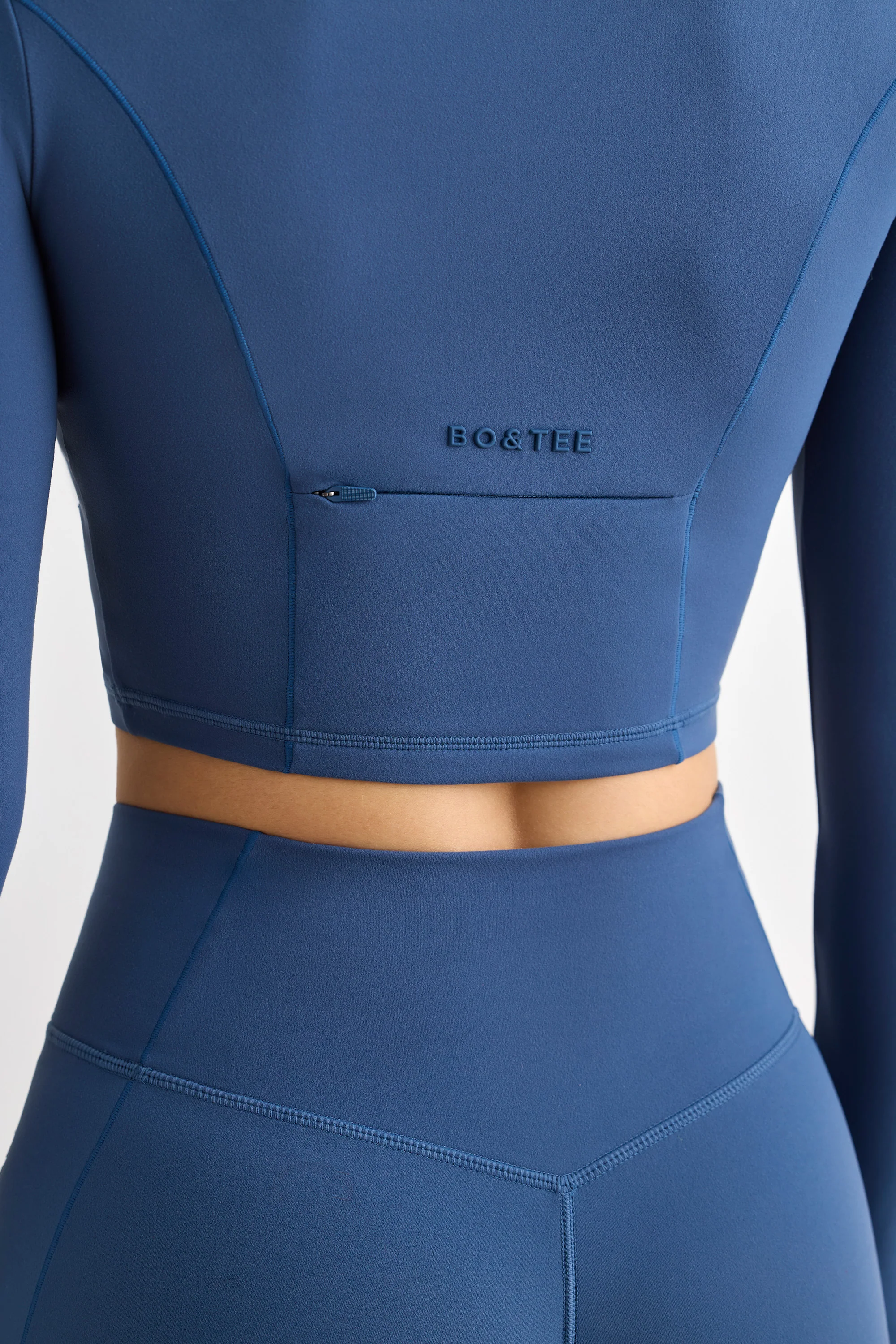 Process - Soft Active Half Zip Crop Top in Washed Navy