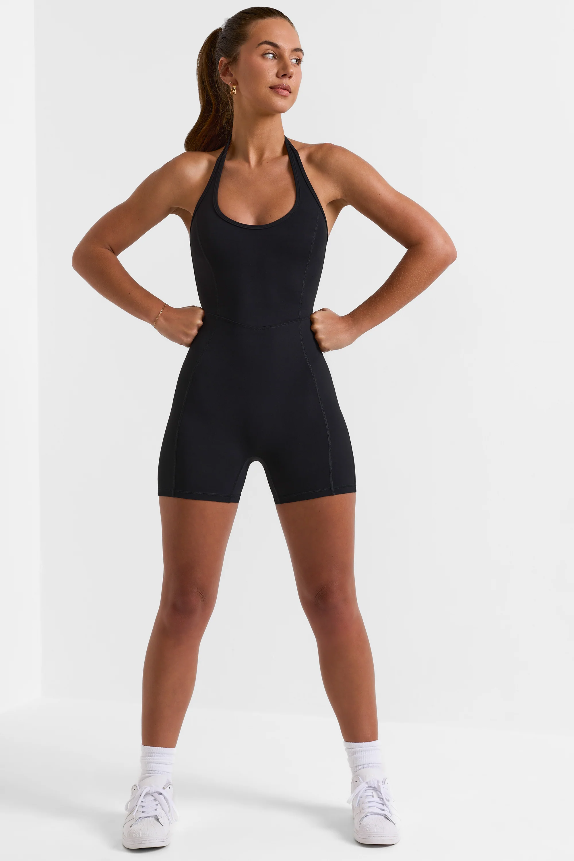 On Court - Halterneck Short Unitard in Black