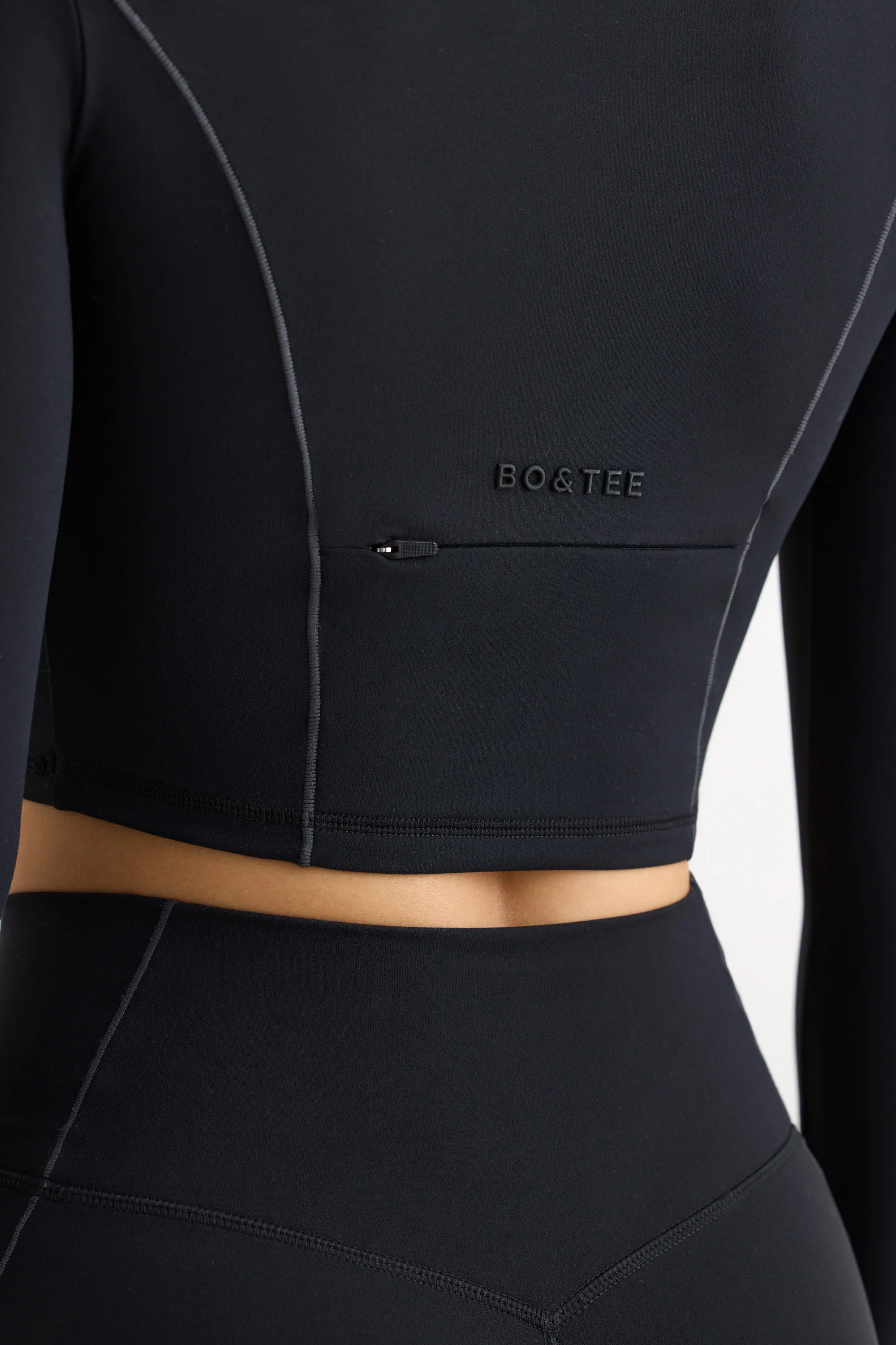Process - Soft Active Half Zip Crop Top in Black