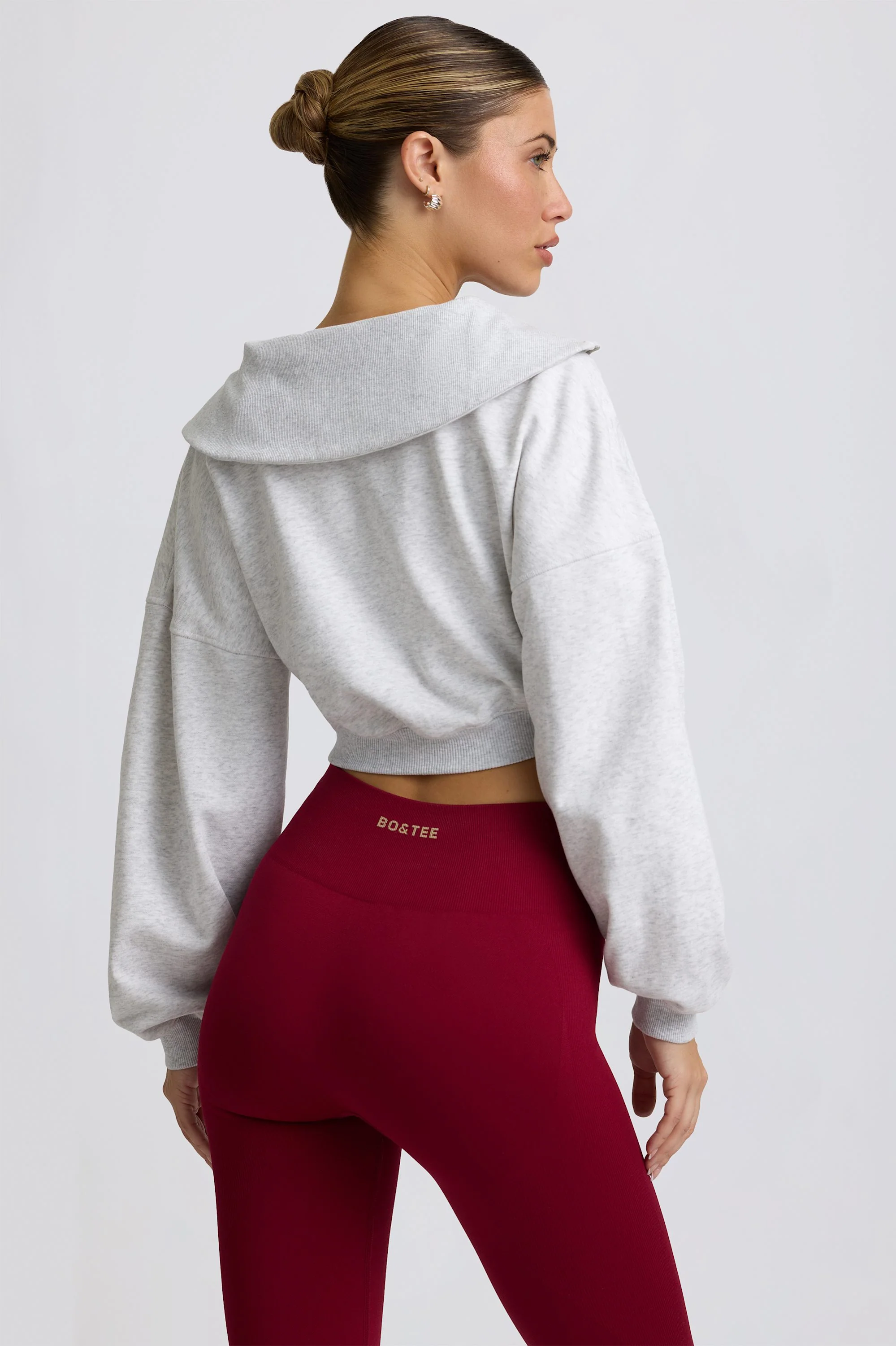 Quarter-Zip Cropped Sweatshirt in Grey Marl
