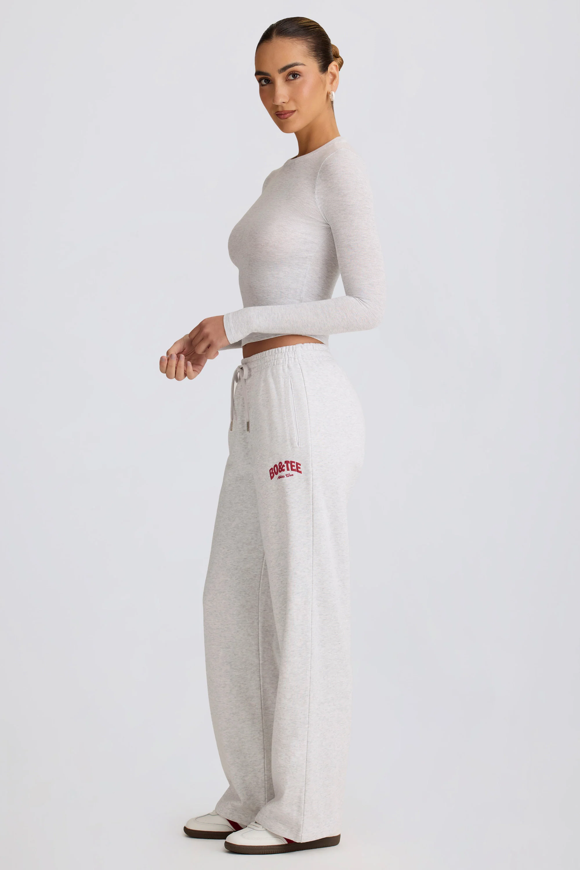 Mid-Rise Wide-Leg Joggers in Grey Marl