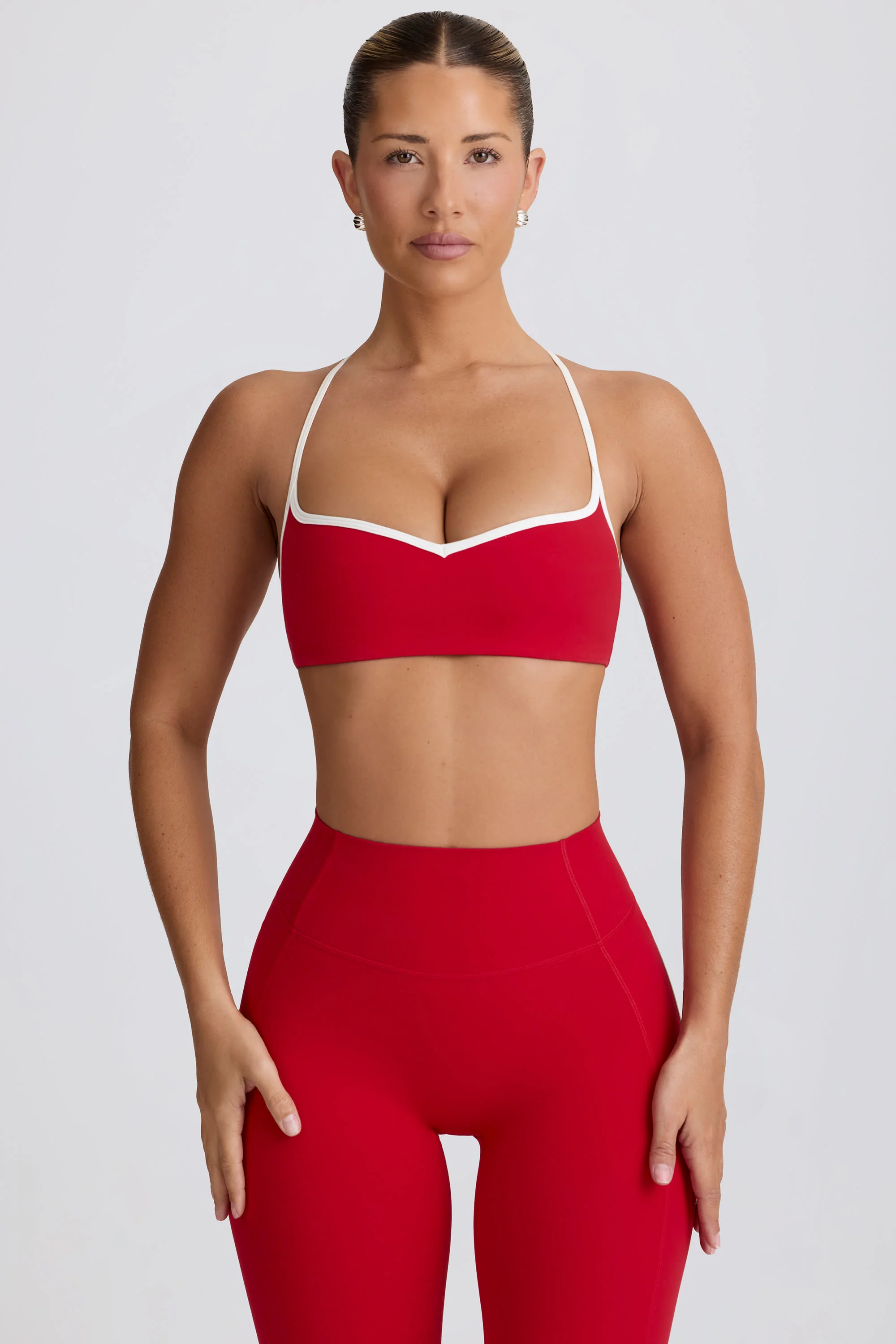 Soft Active Sweetheart-Neck Sports Bra in Hot Red