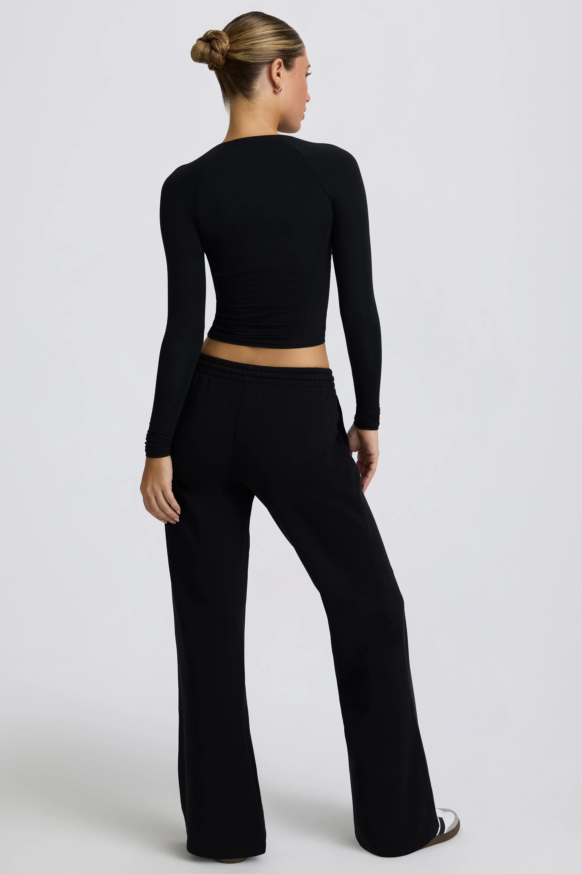 Petite Low-Rise Wide-Leg Joggers in Black