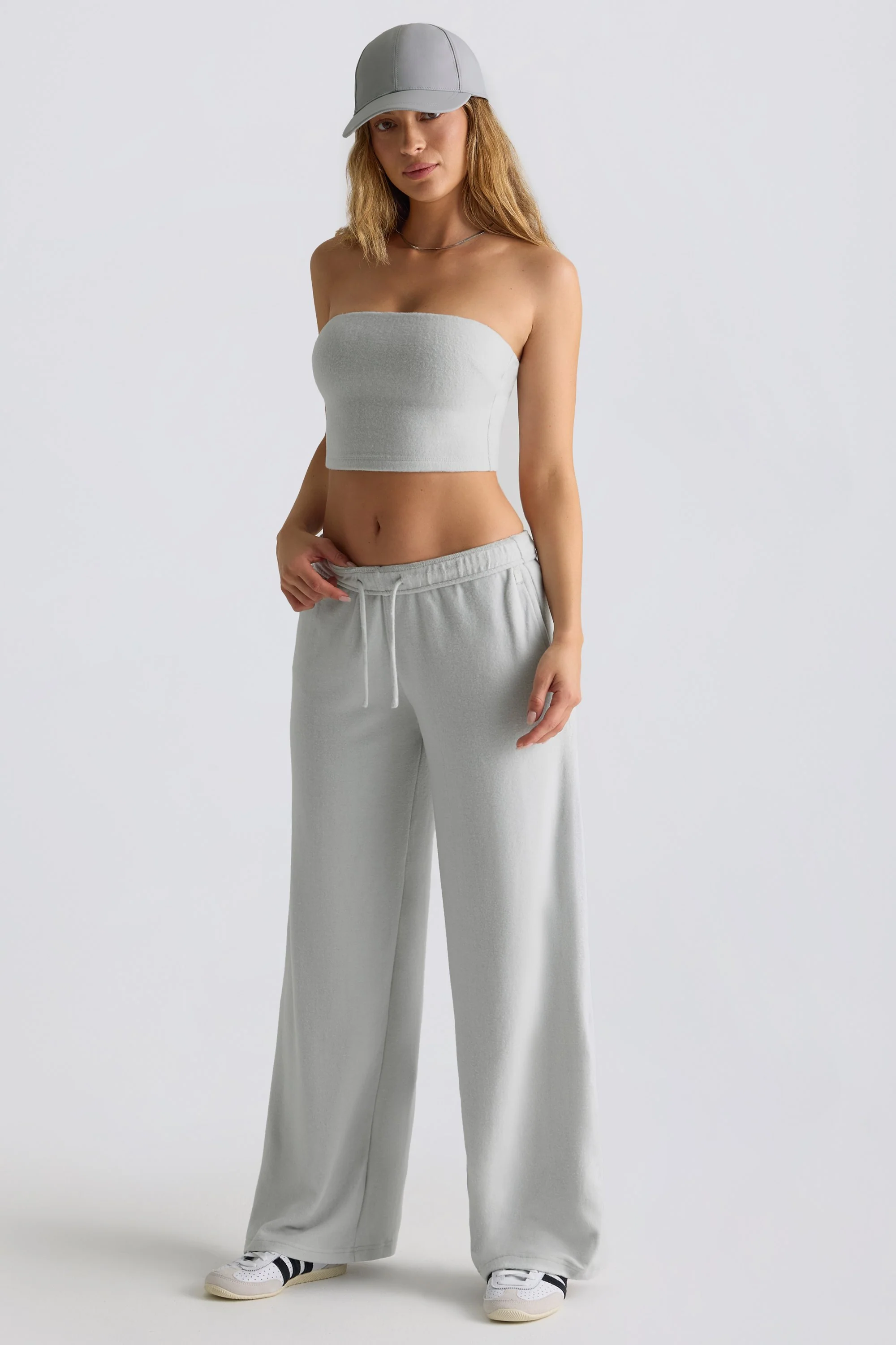 Petite Brushed Jersey Wide-Leg Joggers in Fog Grey