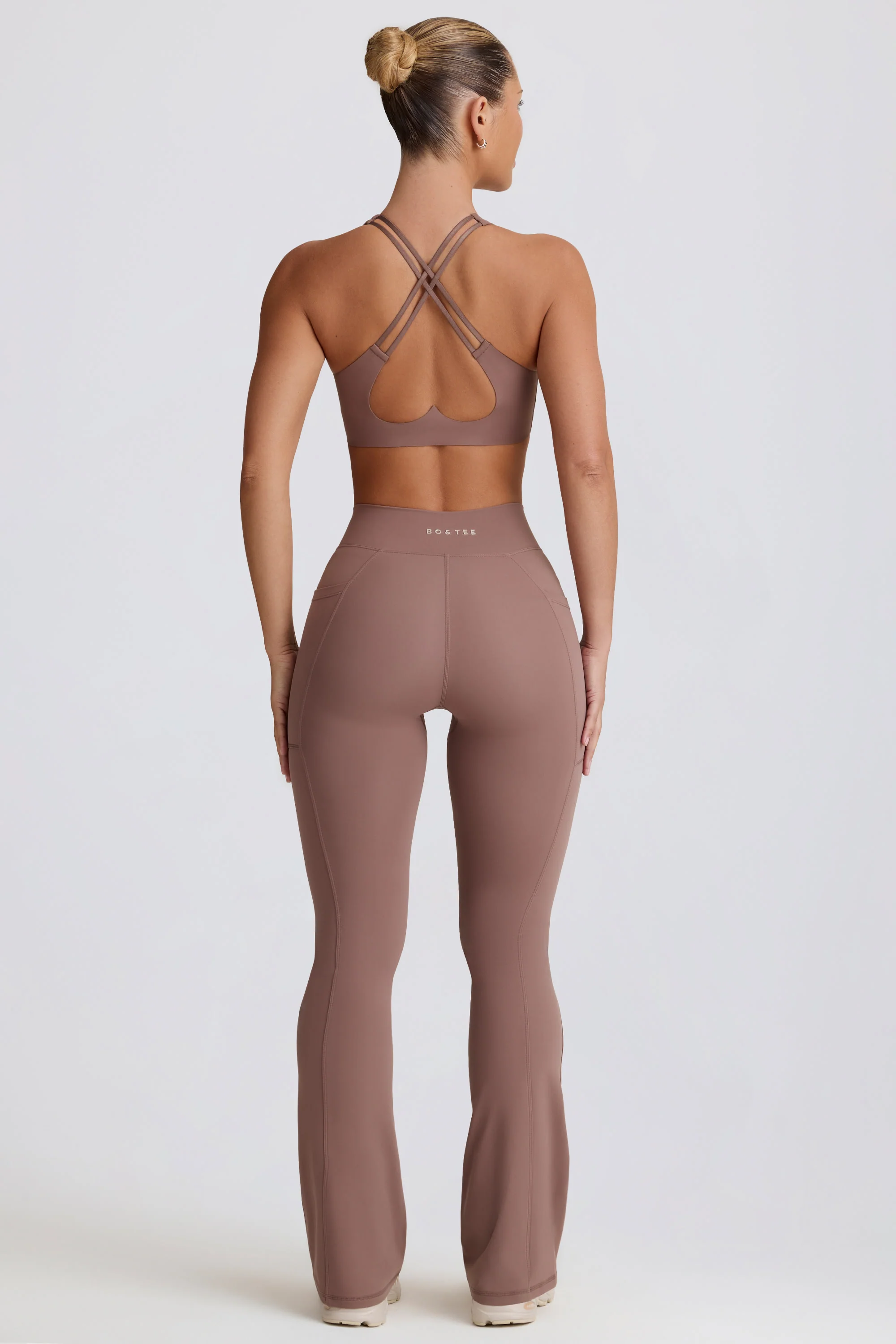 Soft Active Crossover Flared Trousers in Mocha