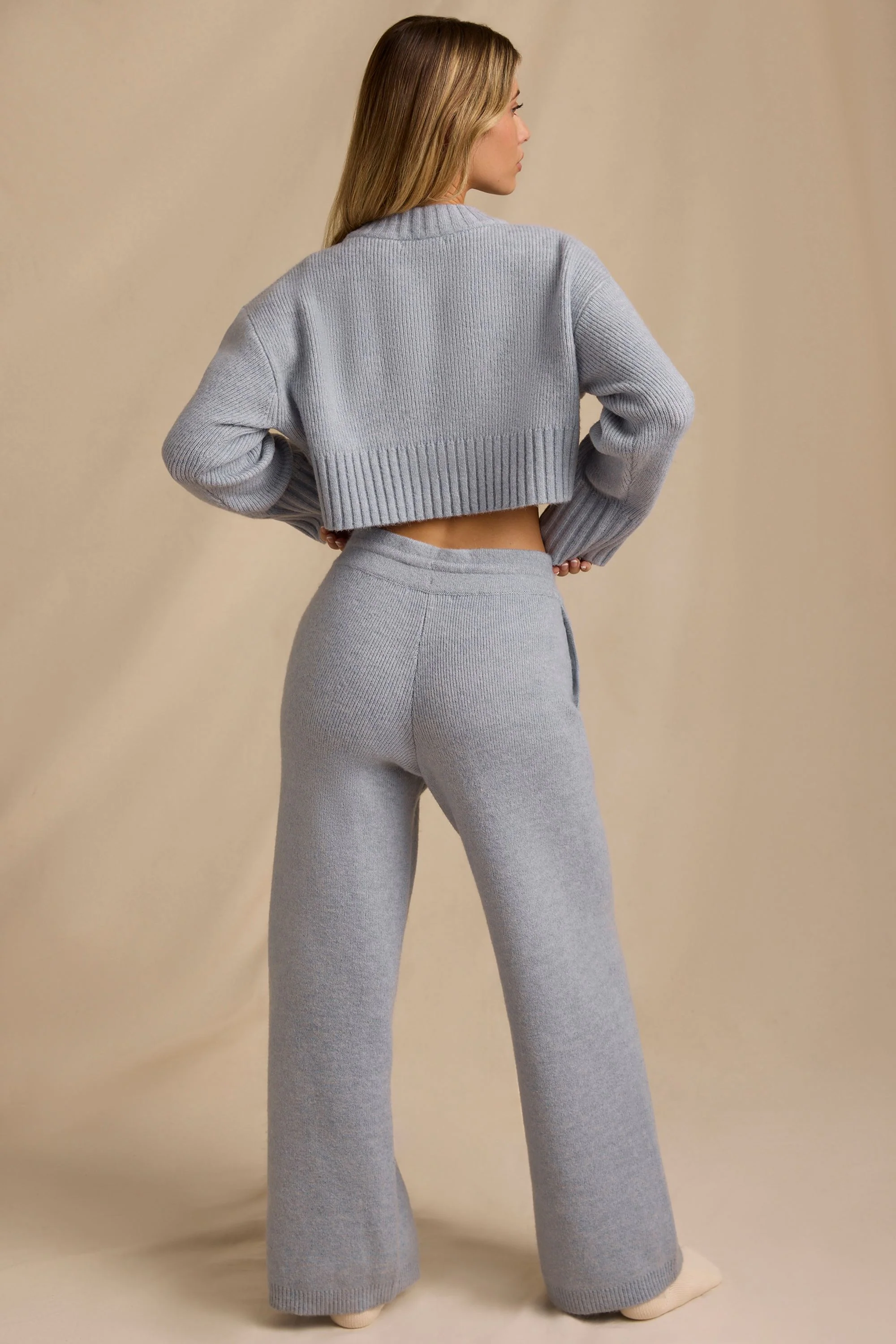 Petite Mid-Rise Wide-Leg Joggers in Soft Blue