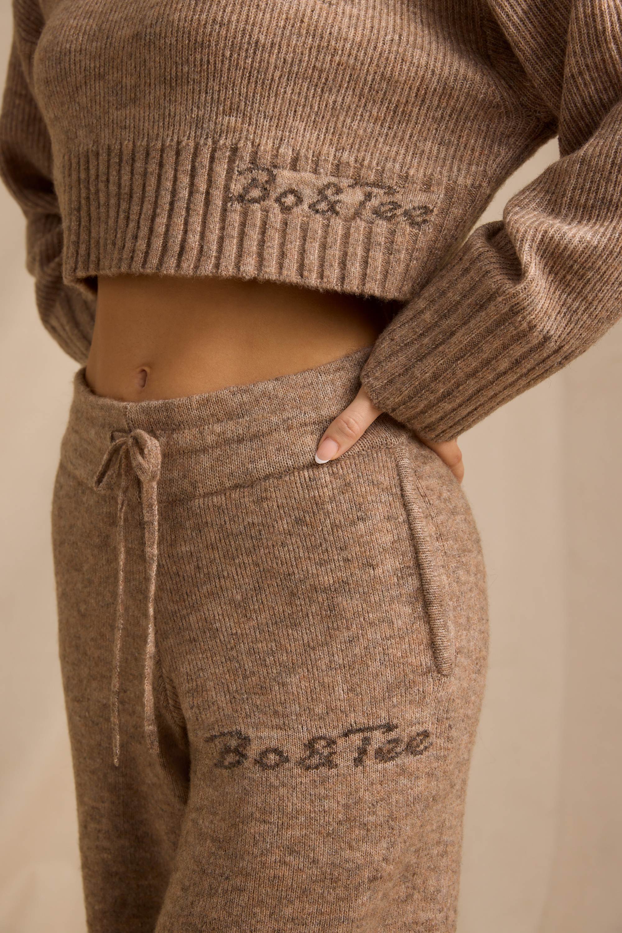 Petite Mid-Rise Wide-Leg Joggers in Brown Marl