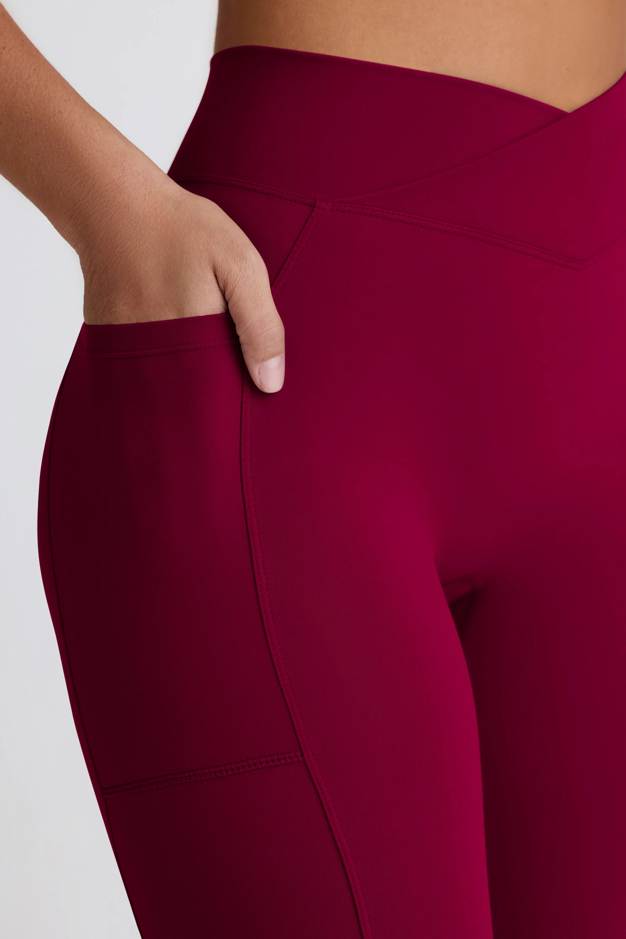Soft Active Crossover Flared Trousers in Burgundy