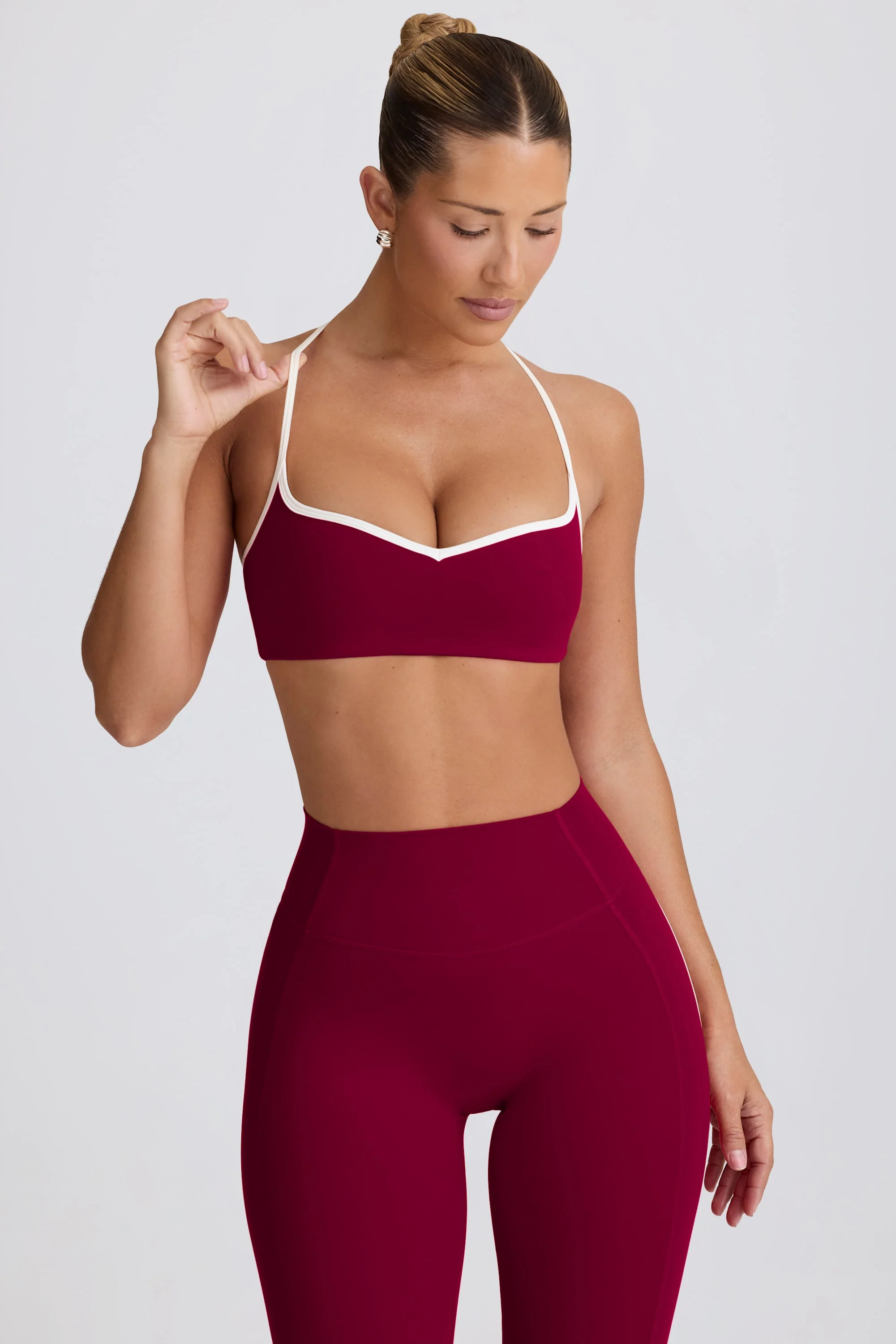 Soft Active Sweetheart-Neck Sports Bra in Burgundy