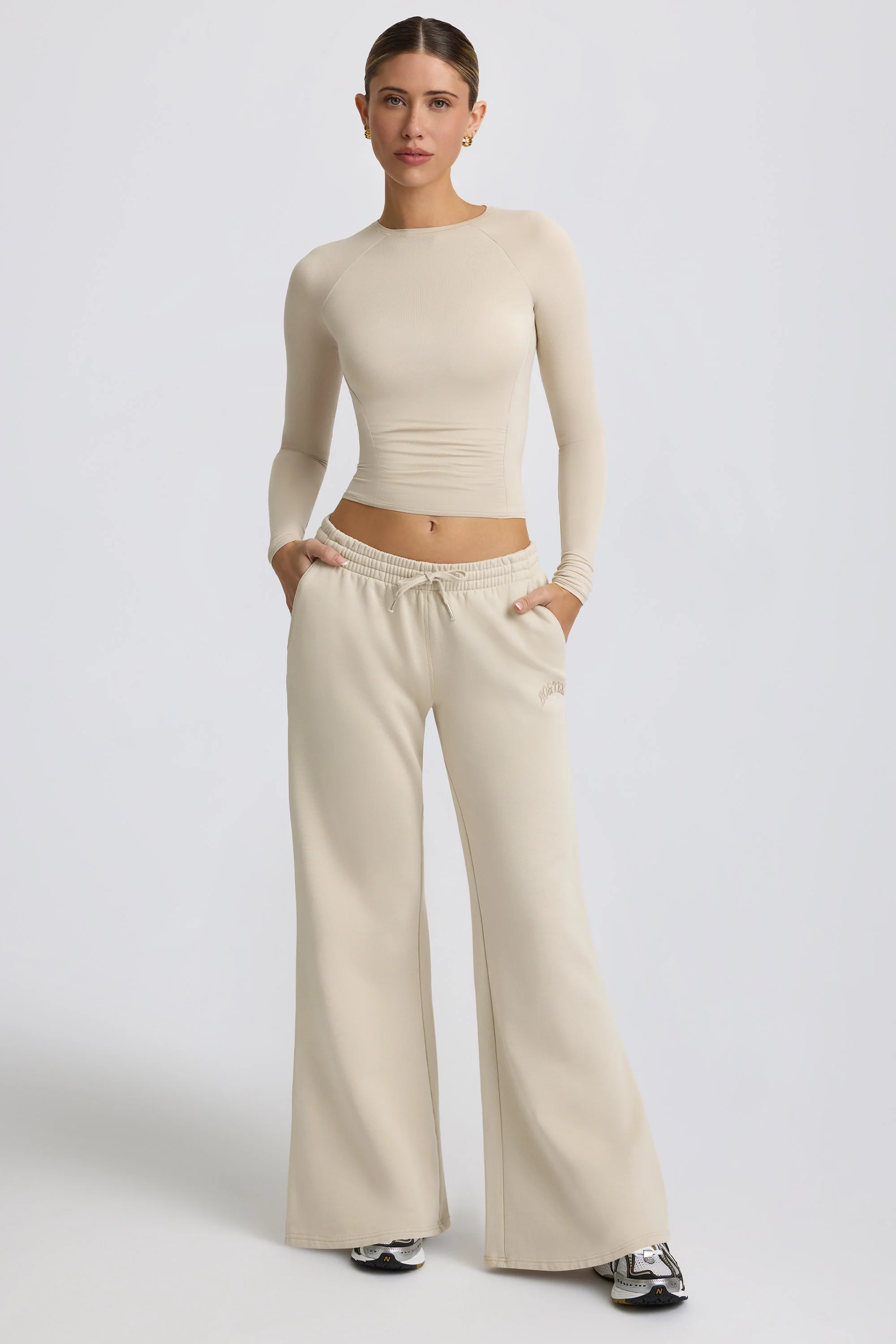 Petite Low-Rise Wide-Leg Joggers in Bone