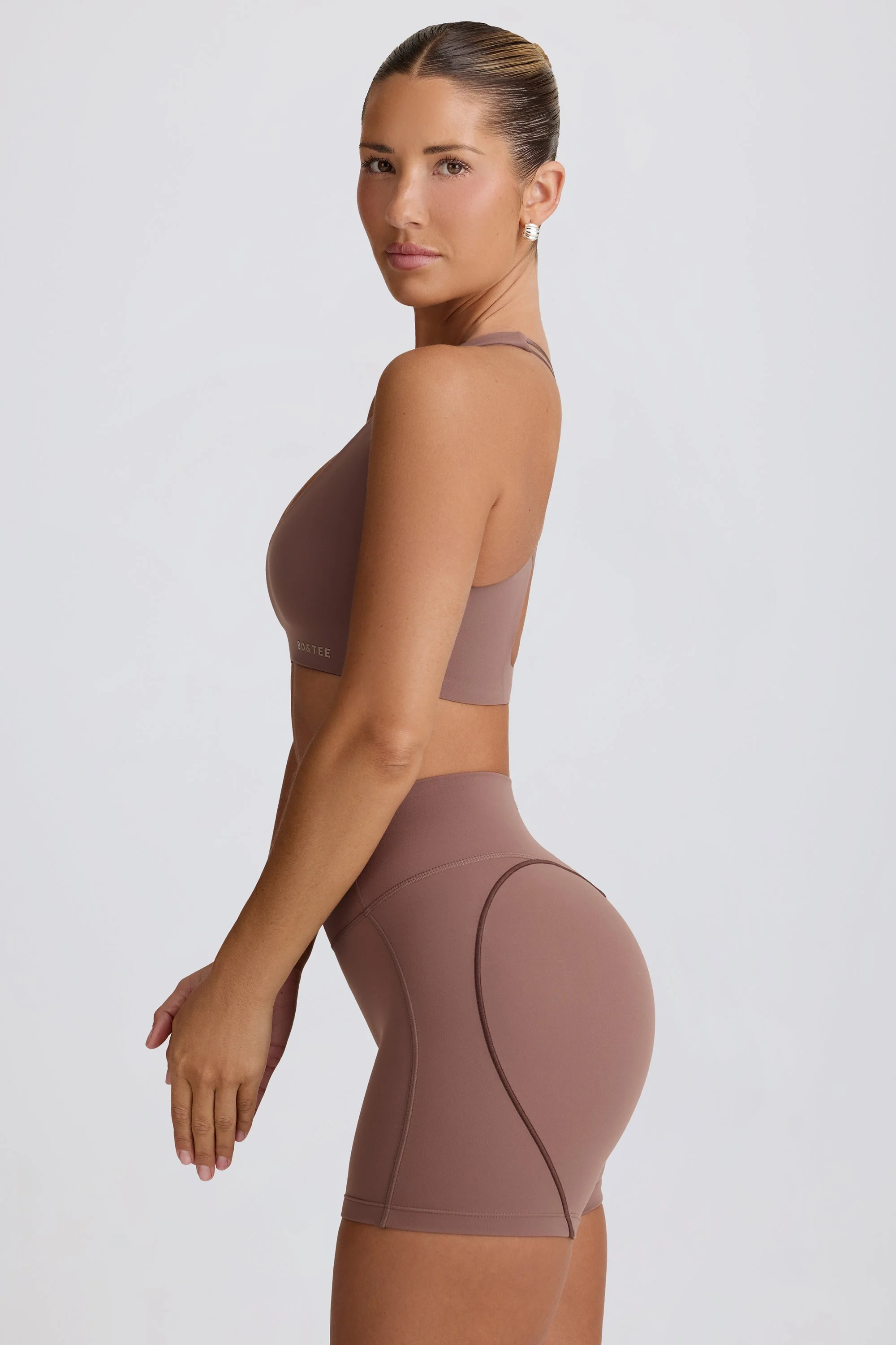 Soft Active V-Neck Sports Bra in Mocha