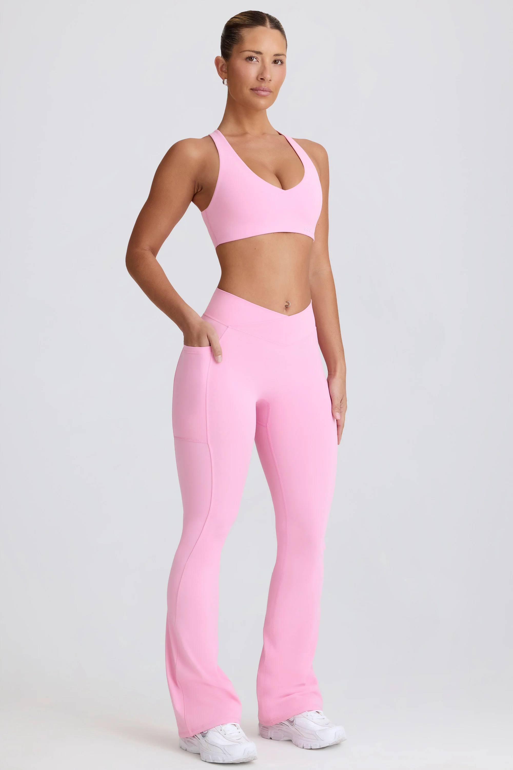 Soft Active Crossover Flared Trousers in Baby Pink