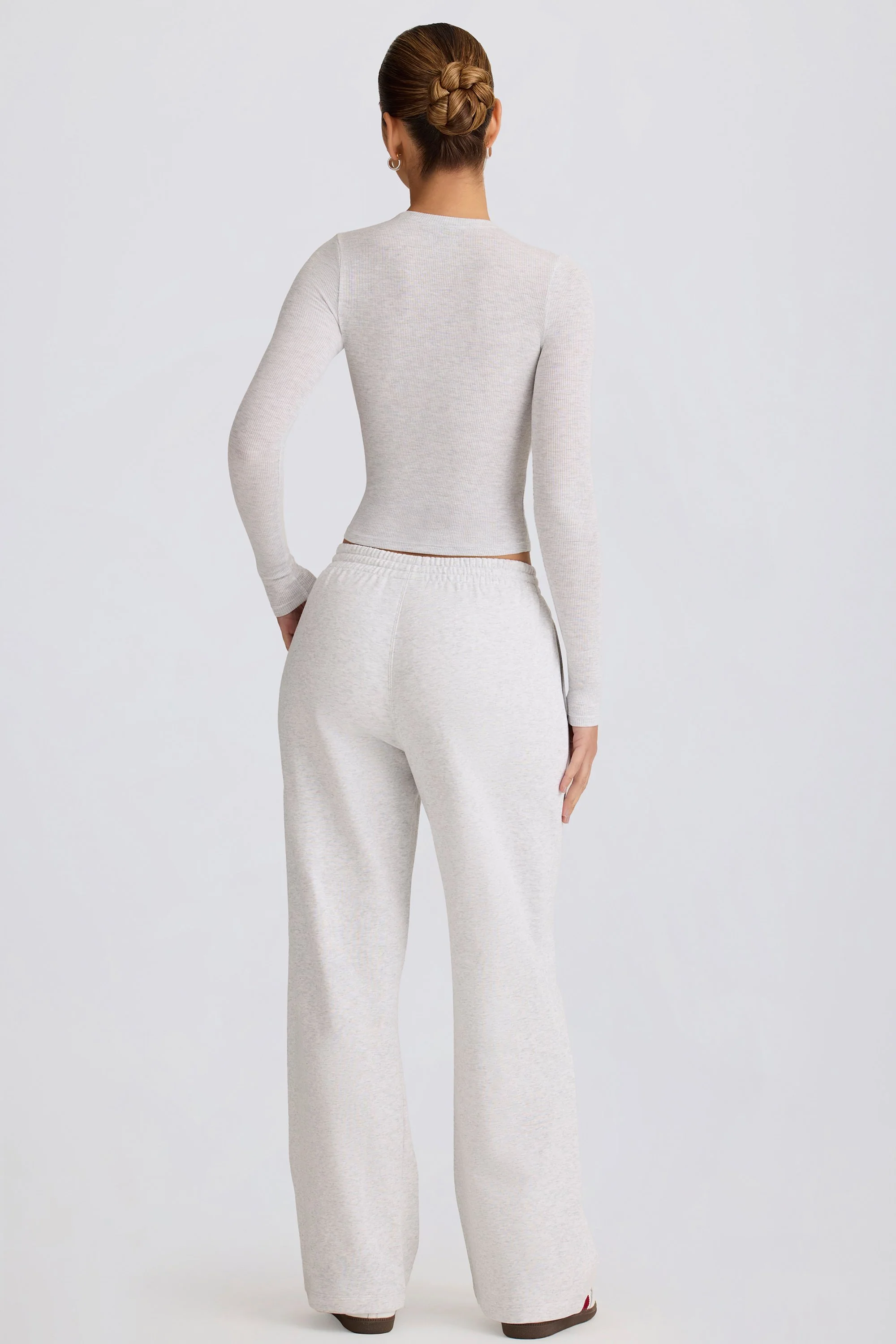 Mid-Rise Wide-Leg Joggers in Grey Marl