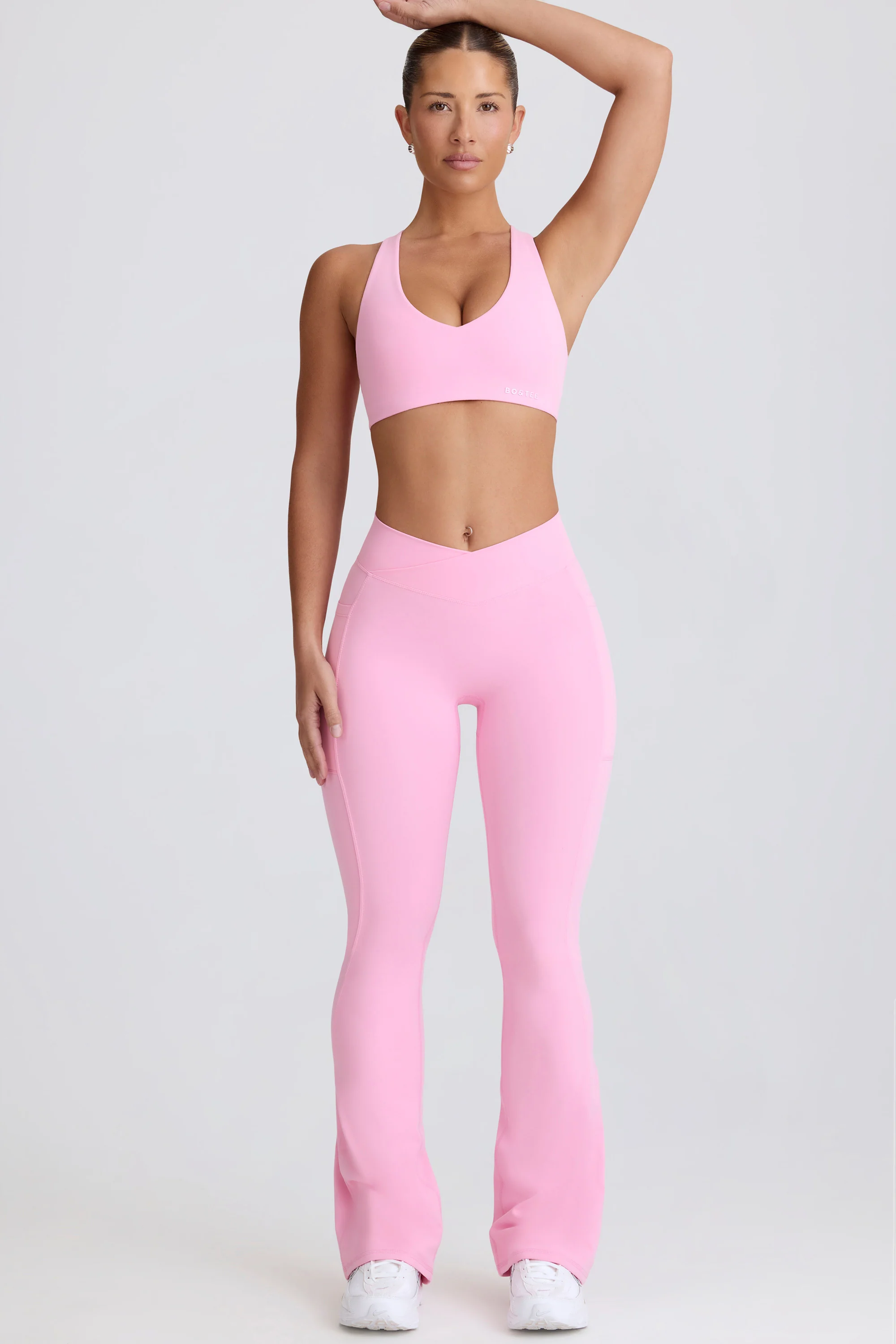 Soft Active Crossover Flared Trousers in Baby Pink