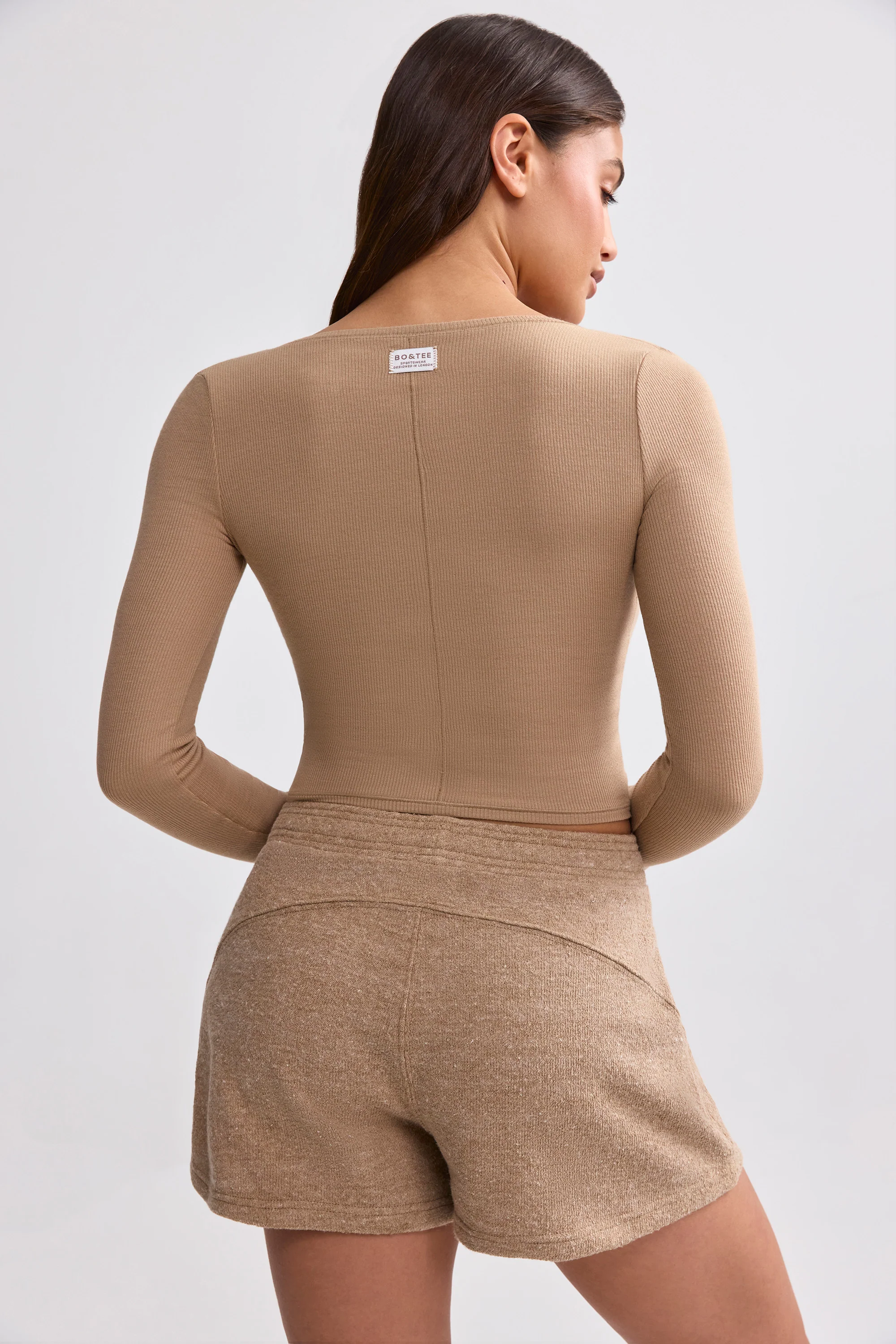 Ribbed Modal V-Neck Crop Top in Mocha Brown