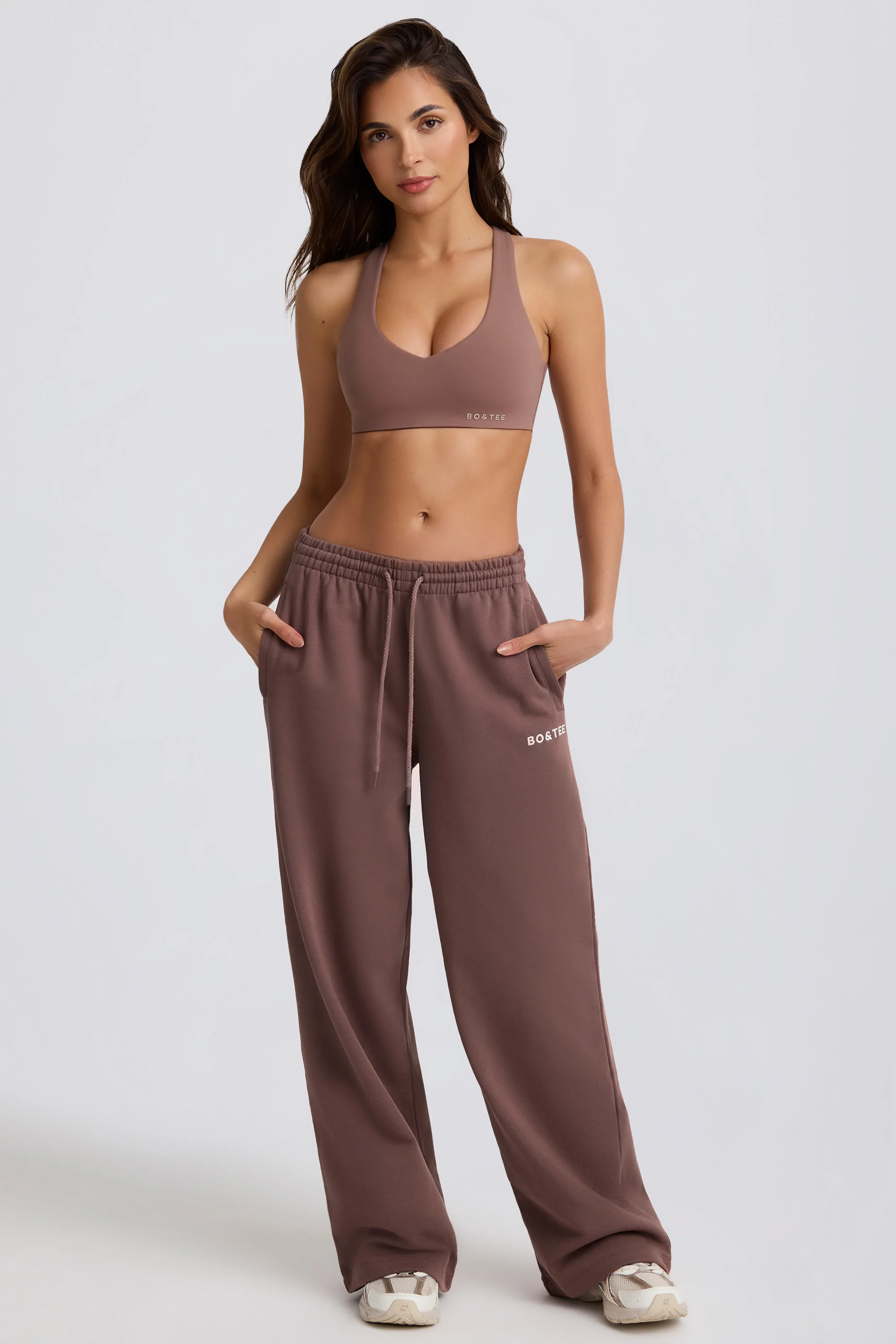 Mid-Rise Wide-Leg Joggers in Mocha