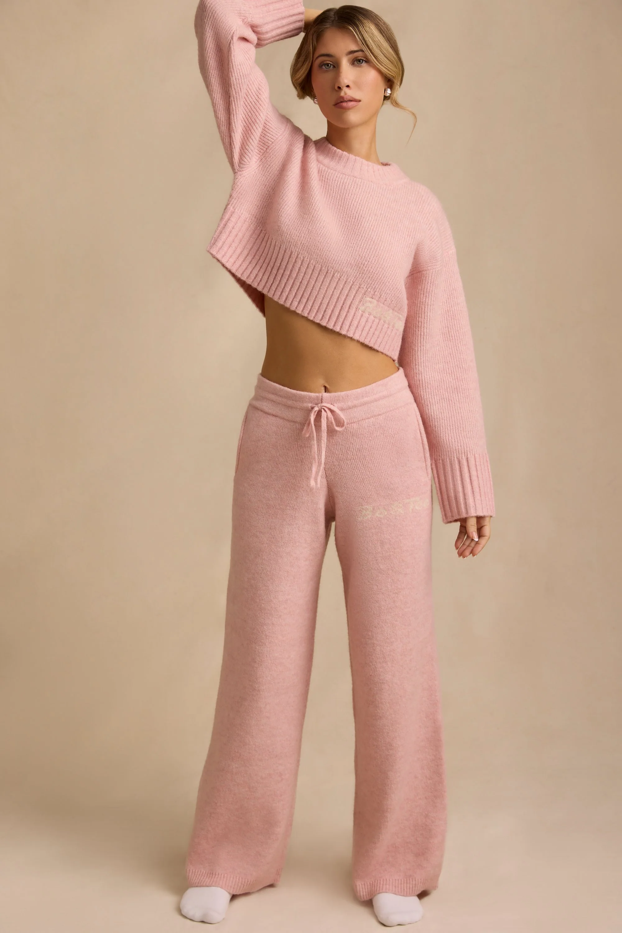 Petite Mid-Rise Wide-Leg Joggers in Blush Pink
