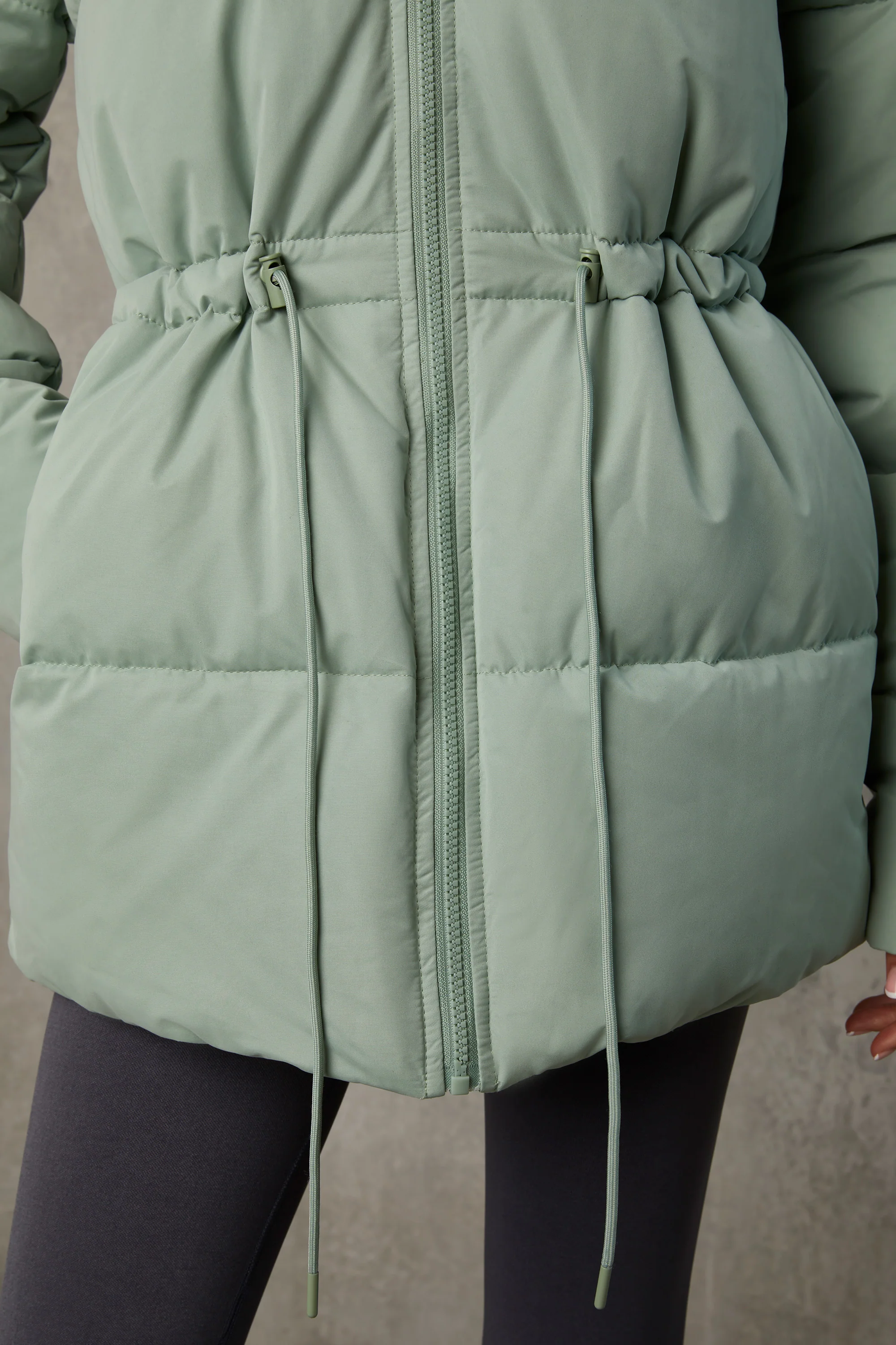 Snug - Mid Length Hooded Puffer Coat in Iceberg Green