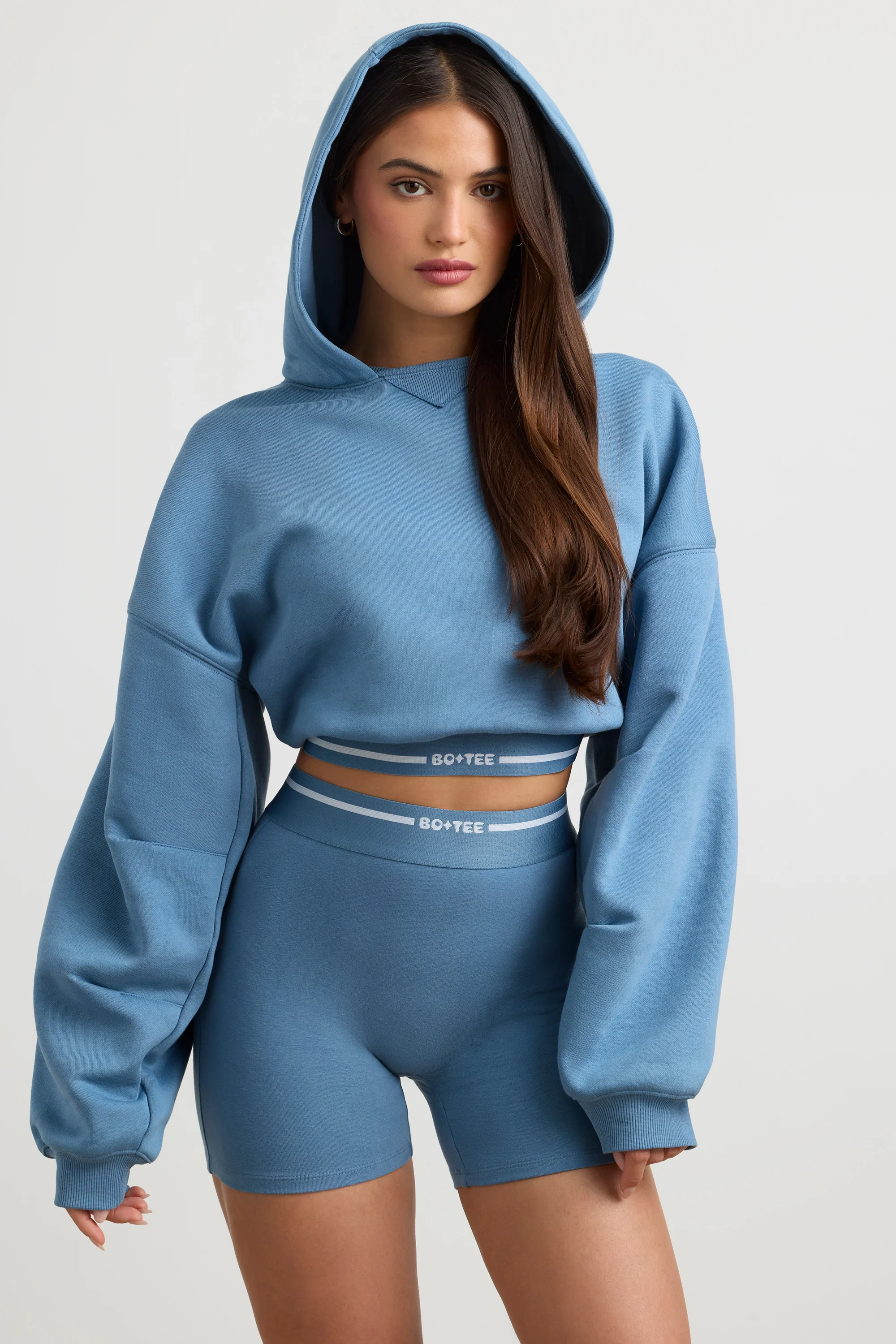 Pause - Cropped Hoodie in Steel Blue