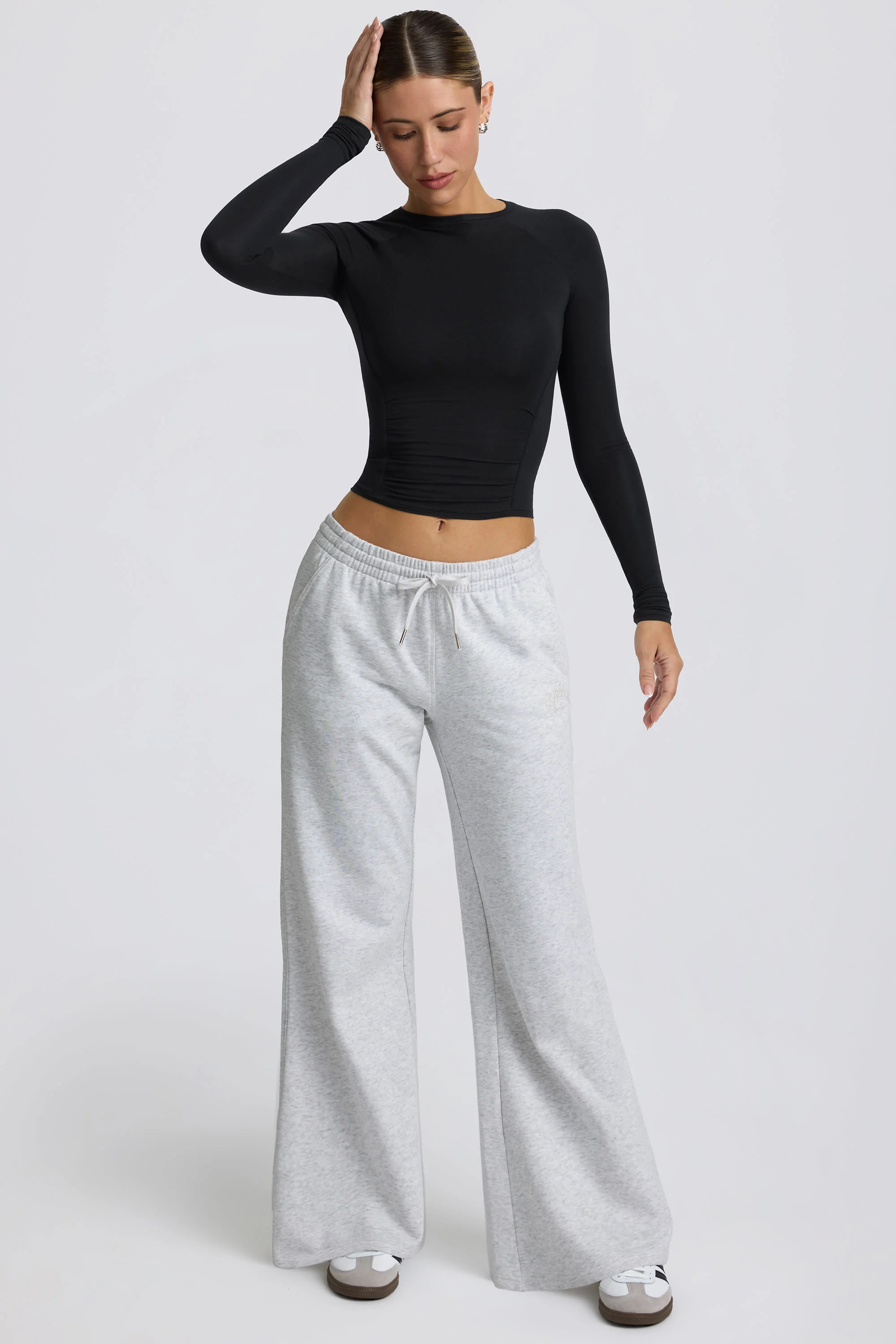 Petite Low-Rise Wide-Leg Joggers in Grey Marl