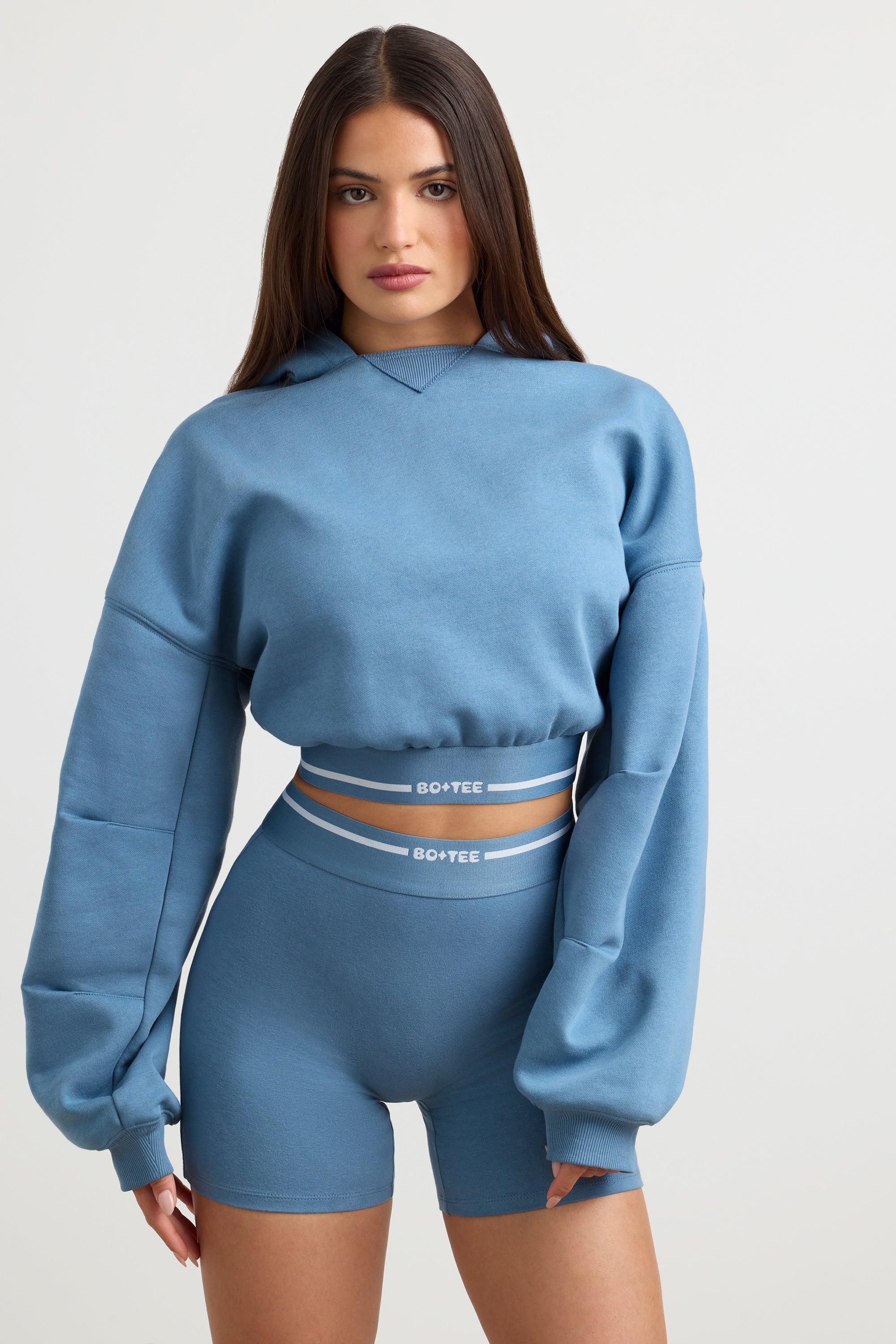 Pause - Cropped Hoodie in Steel Blue