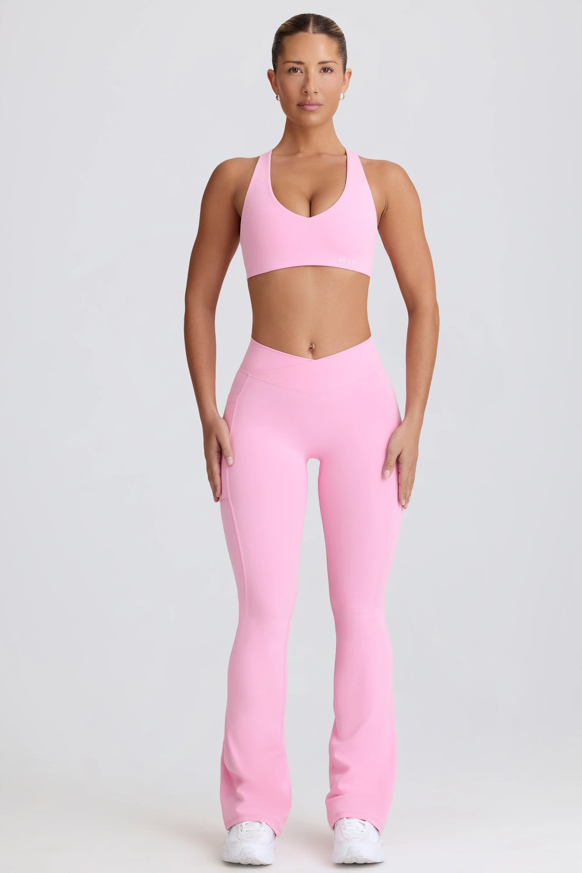 Soft Active Crossover Flared Trousers in Baby Pink