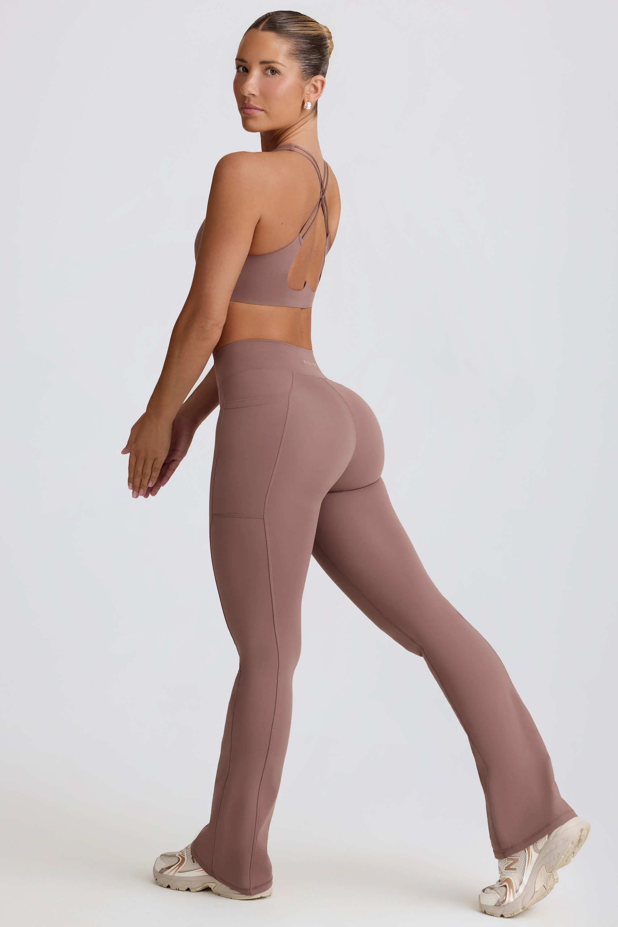 Soft Active Crossover Flared Trousers in Mocha