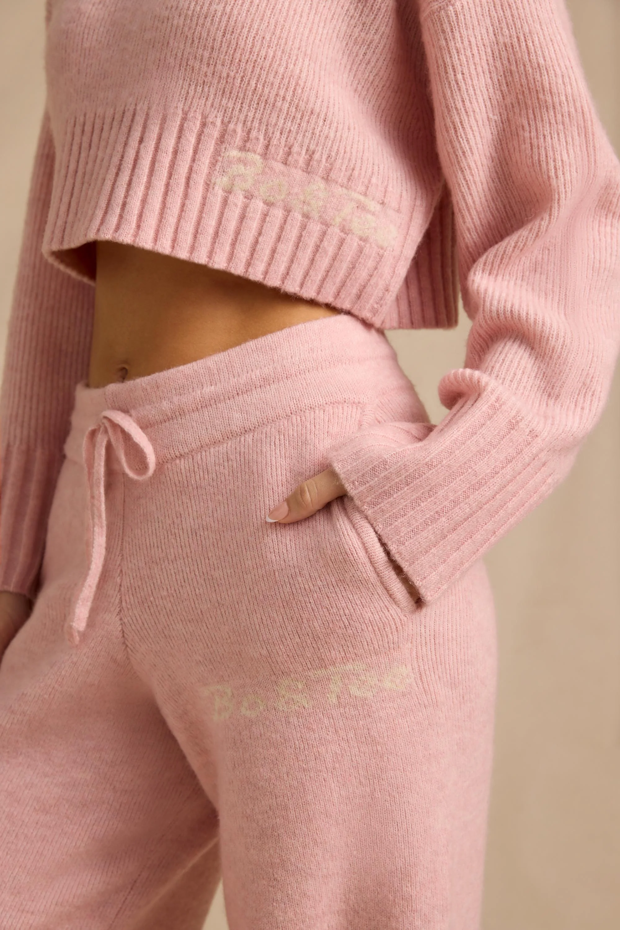 Petite Mid-Rise Wide-Leg Joggers in Blush Pink