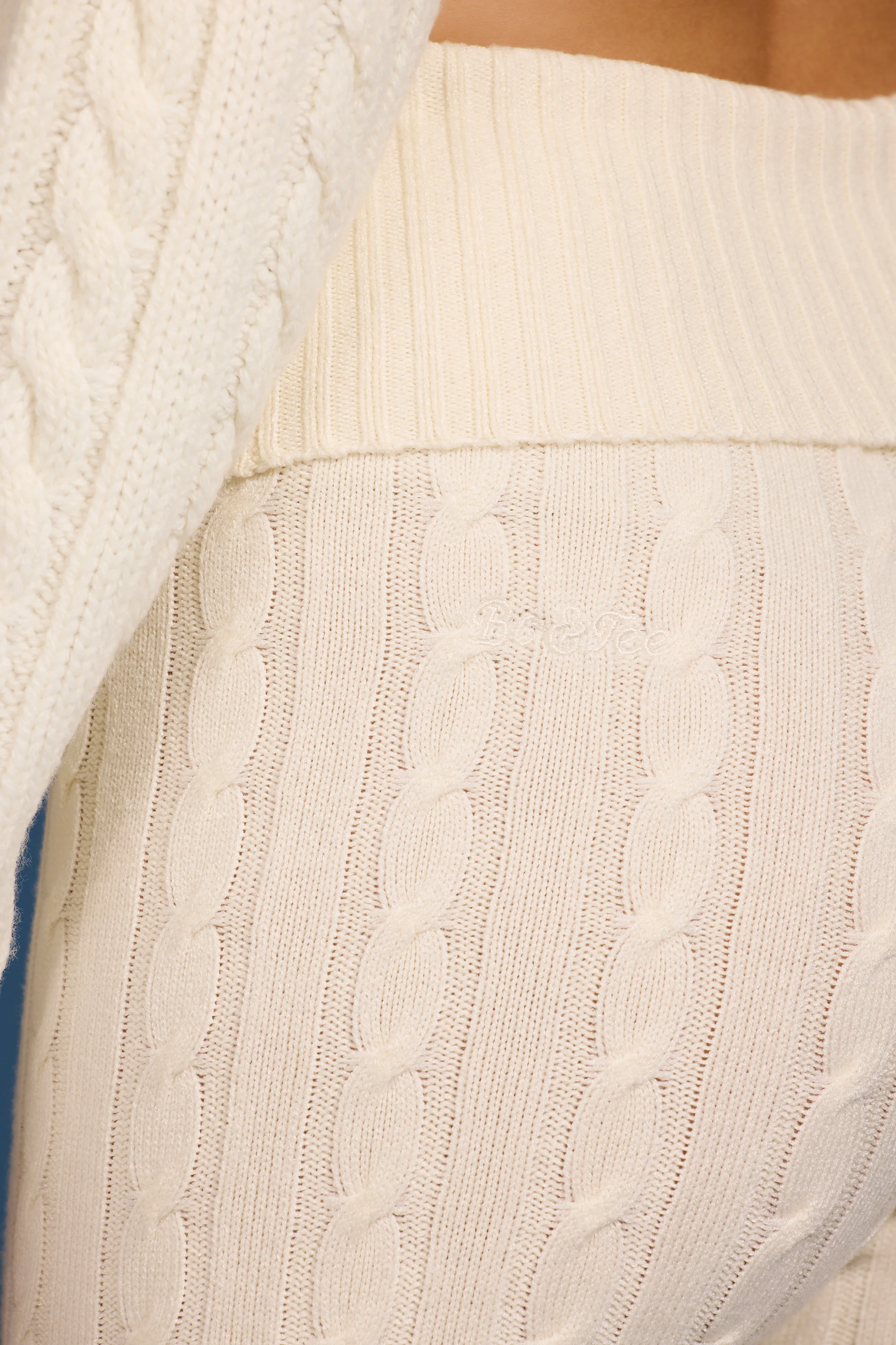 Petite Cable-Knit Flared Trousers  in Cream