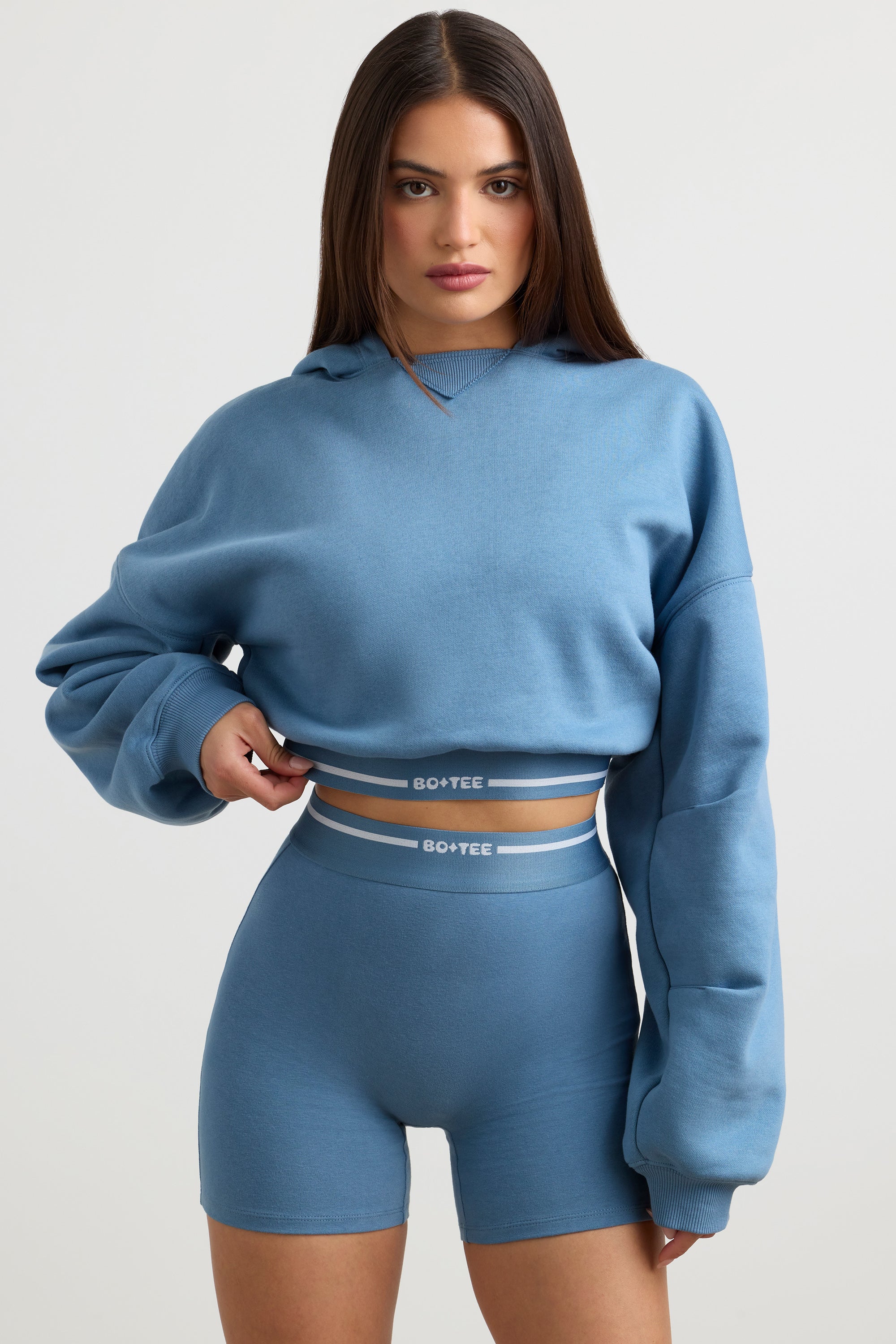 Pause - Cropped Hoodie in Steel Blue