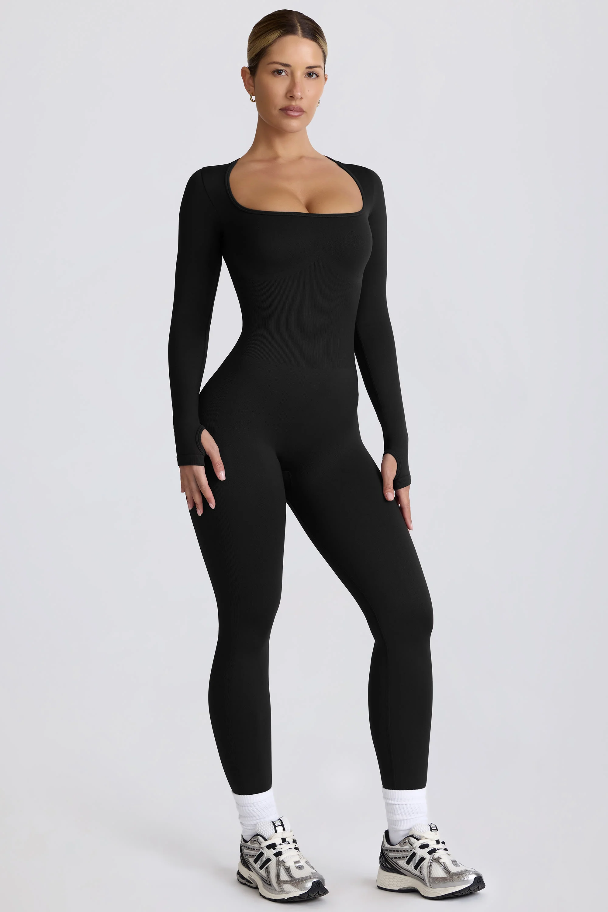 Petite Super Sculpt Seamless Full-Length Jumpsuit in Black