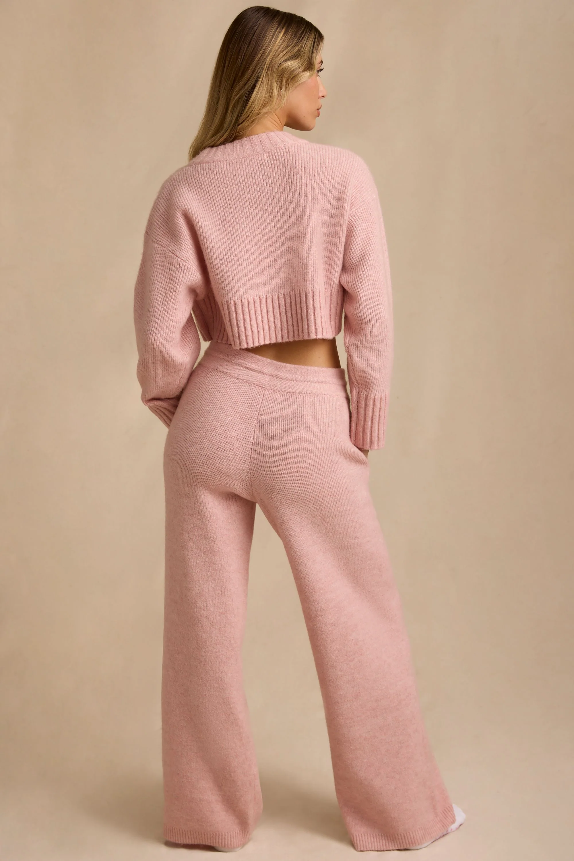 Petite Mid-Rise Wide-Leg Joggers in Blush Pink