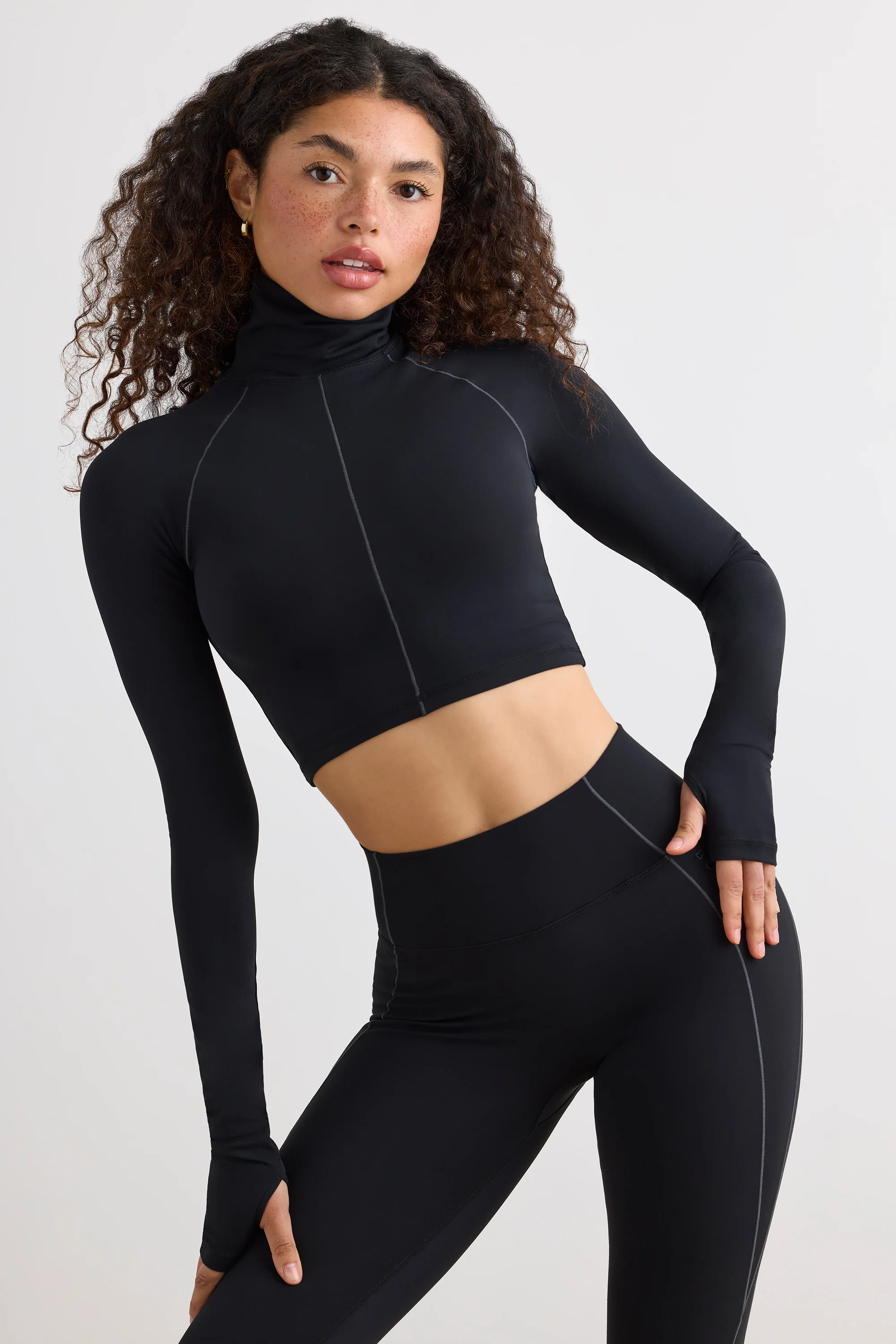 Pristine - Soft Active Turtleneck Crop Top in Black