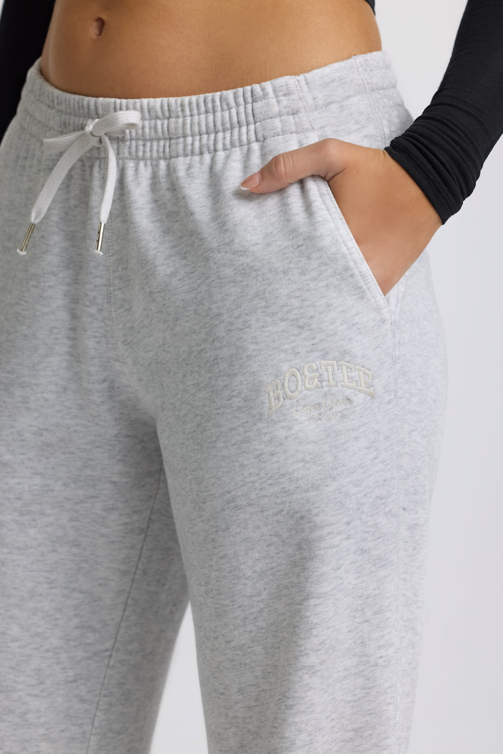 Petite Low-Rise Wide-Leg Joggers in Grey Marl