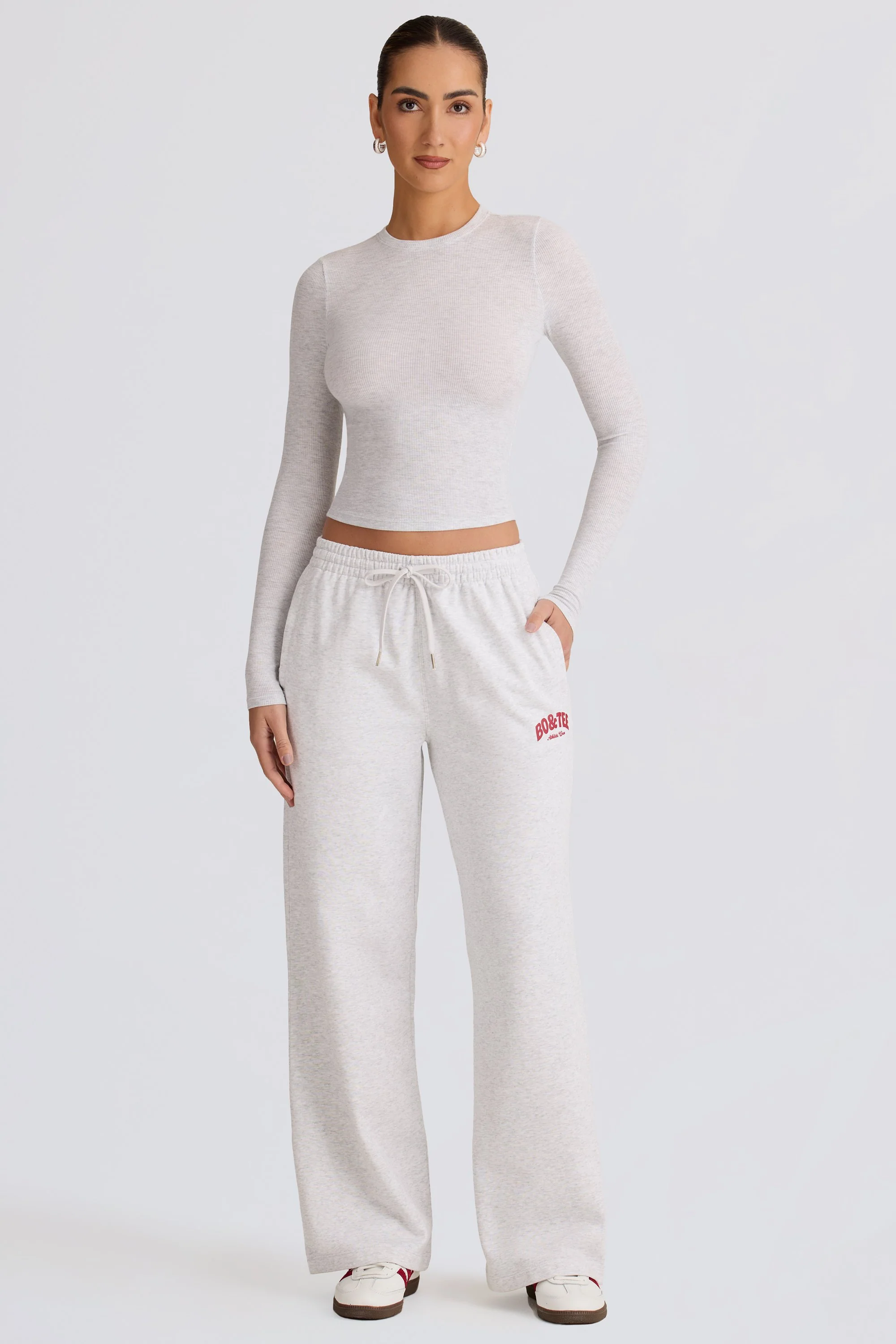 Mid-Rise Wide-Leg Joggers in Grey Marl